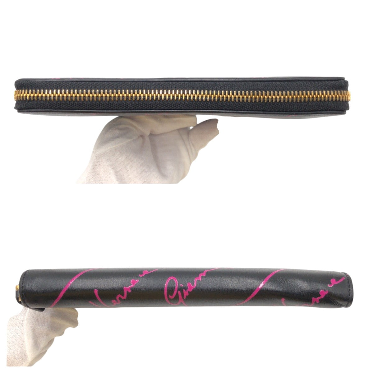 21714
VERSACE ヴェルサーチ ブラック ピンク レザー 長財布 ロングウォレット レディース ABP21