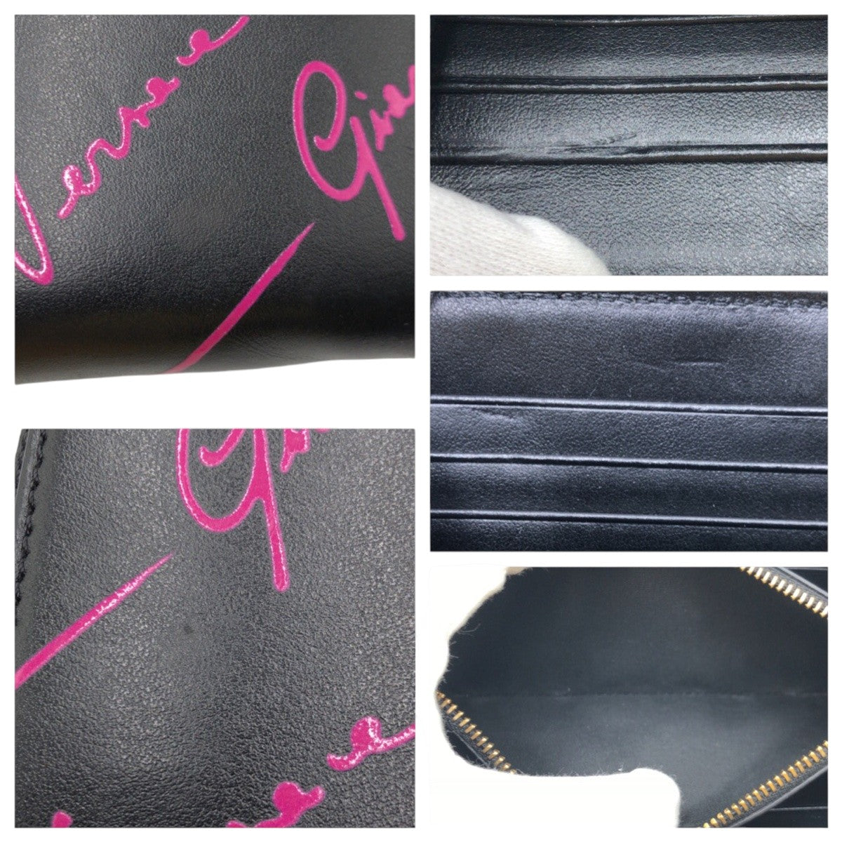 21714
VERSACE ヴェルサーチ ブラック ピンク レザー 長財布 ロングウォレット レディース ABP21