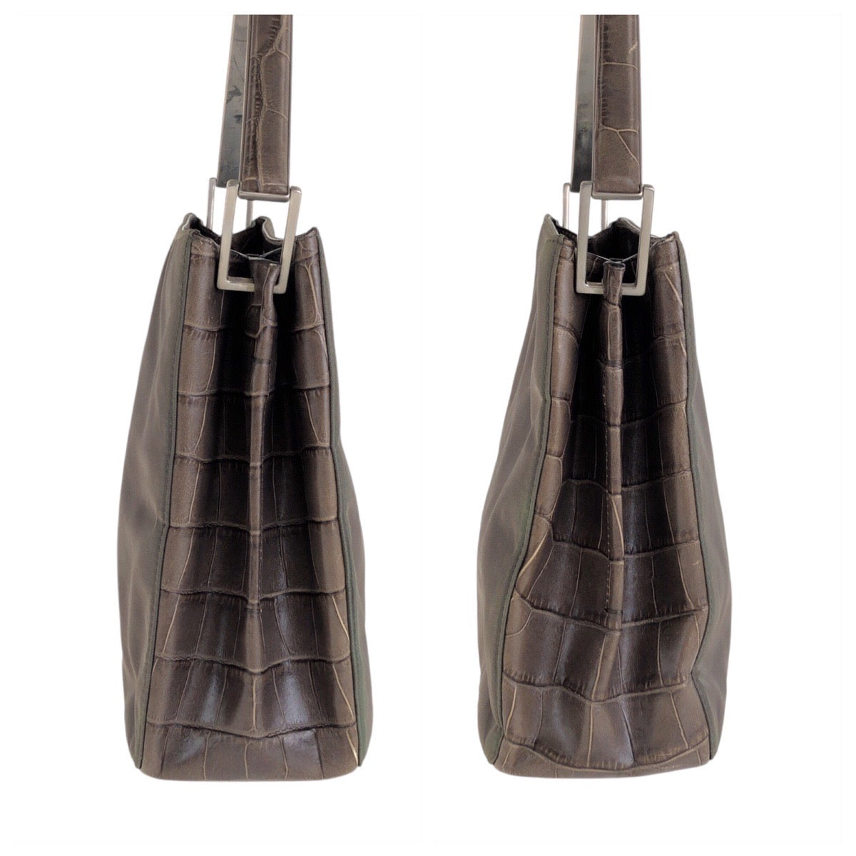 21718
PRADA プラダ テスート 型押し グレー シルバー金具 ナイロン / レザー ハンドバッグ ショルダーバッグ レディース AB