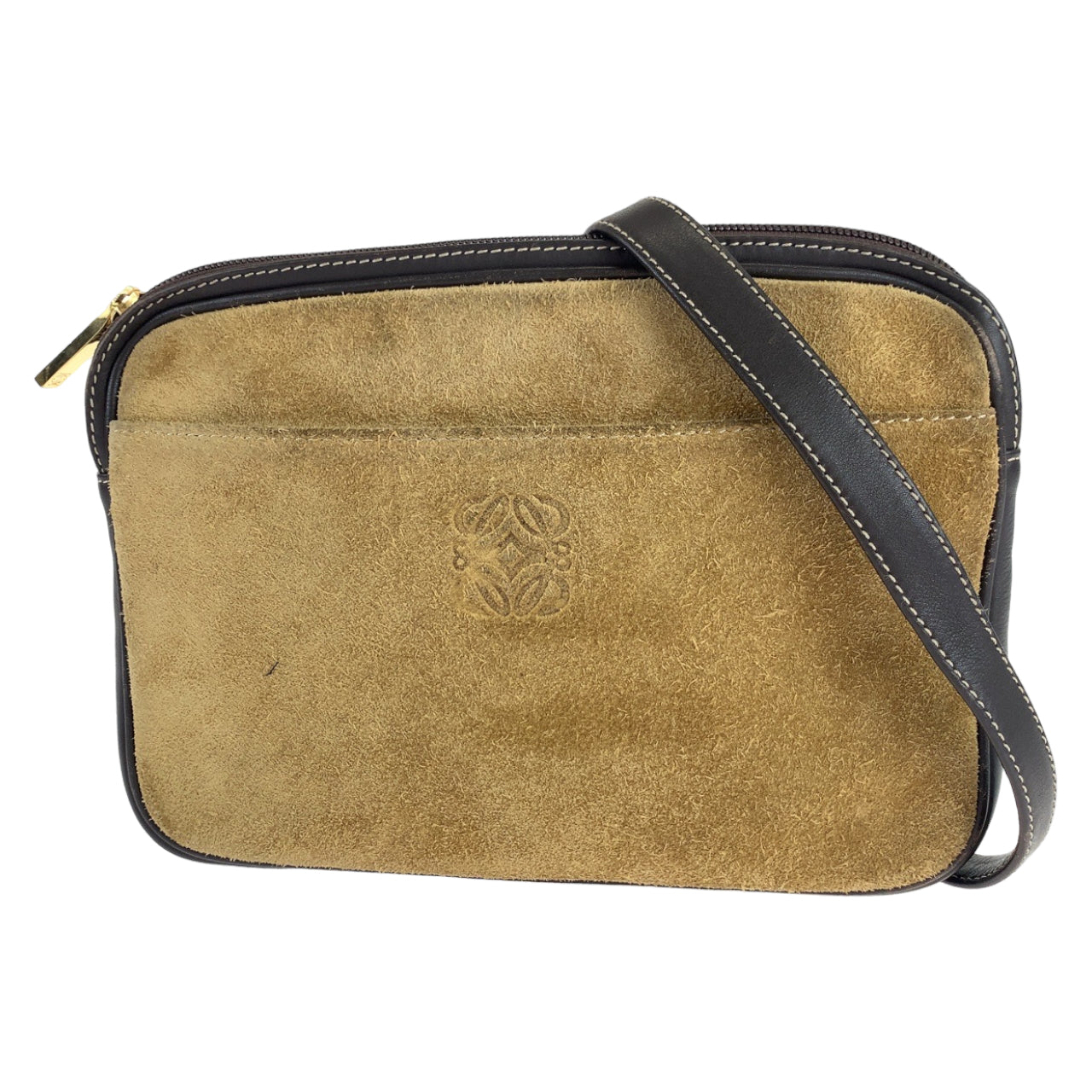 21719
LOEWE ロエベ ヴィンテージ アナグラム ブラウン スウェード / レザー ショルダーバッグ ポシェット カメラバッグ レディース AB18