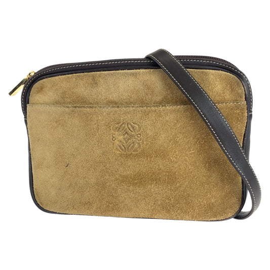 21719
LOEWE ロエベ ヴィンテージ アナグラム ブラウン スウェード / レザー ショルダーバッグ ポシェット カメラバッグ レディース AB18