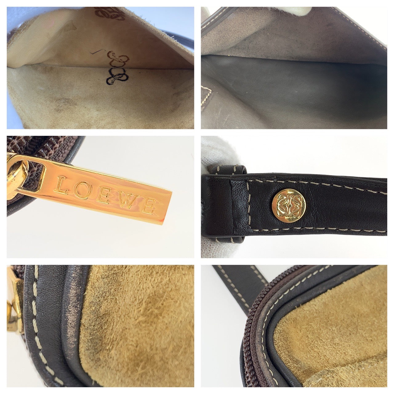 21719
LOEWE ロエベ ヴィンテージ アナグラム ブラウン スウェード / レザー ショルダーバッグ ポシェット カメラバッグ レディース AB18