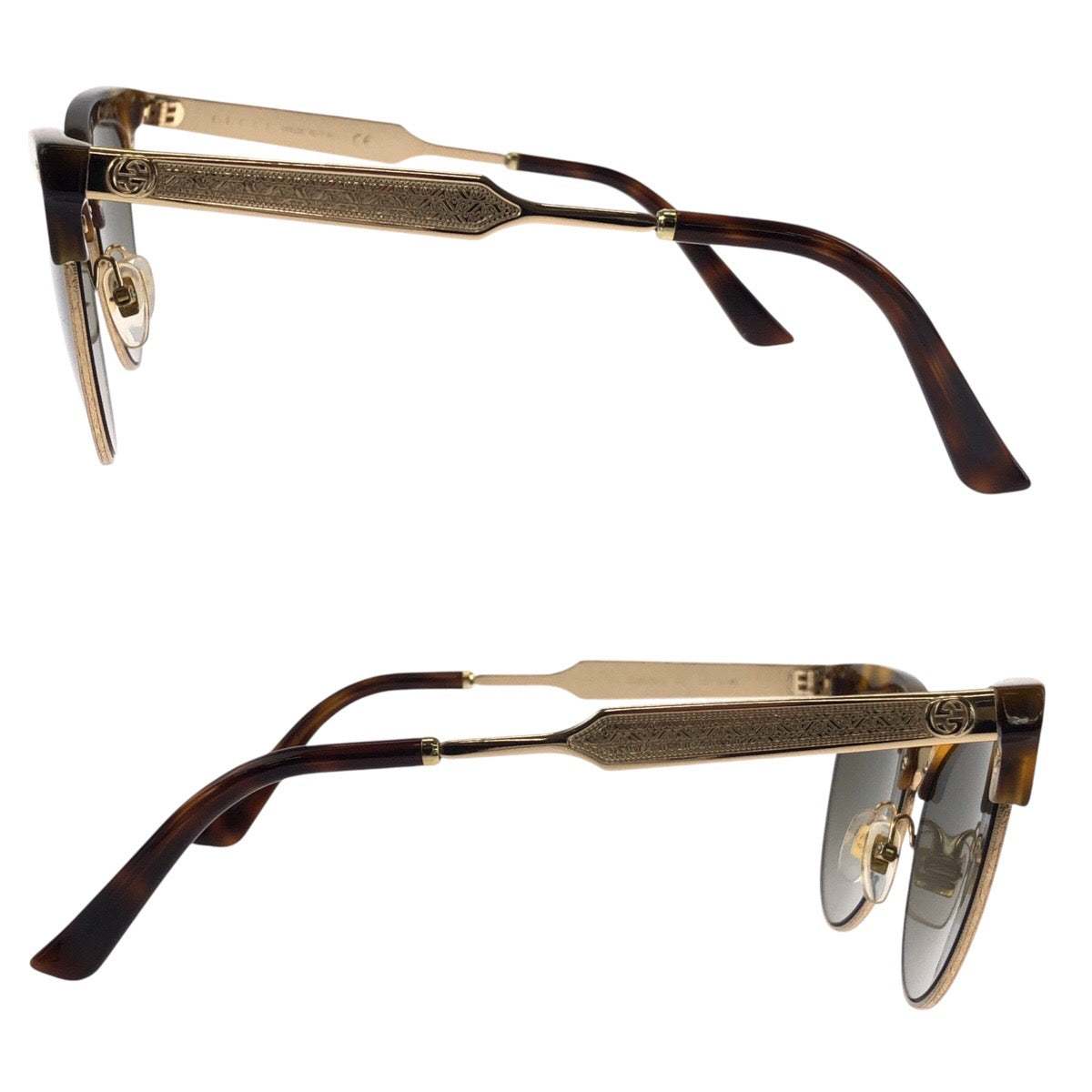 21723
GUCCI グッチ 琥珀柄 ブラウン イエロー ゴールド金具 プラスチック GG0055S 002 55□18-140 サングラス 男女兼用 ボストン レディース ABP18