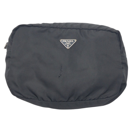 21736
PRADA プラダ テスート 三角ロゴ ブラック 黒 ナイロン ポーチ メイクポーチ 男女兼用 レディース B7
