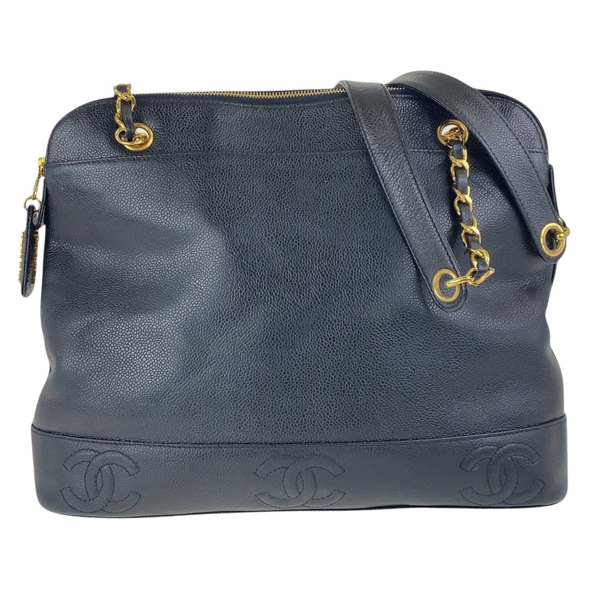 21737
CHANEL Vintage Triple Coco Mark Black Gold Hardware Leather Shoulder Bag Ladies A180