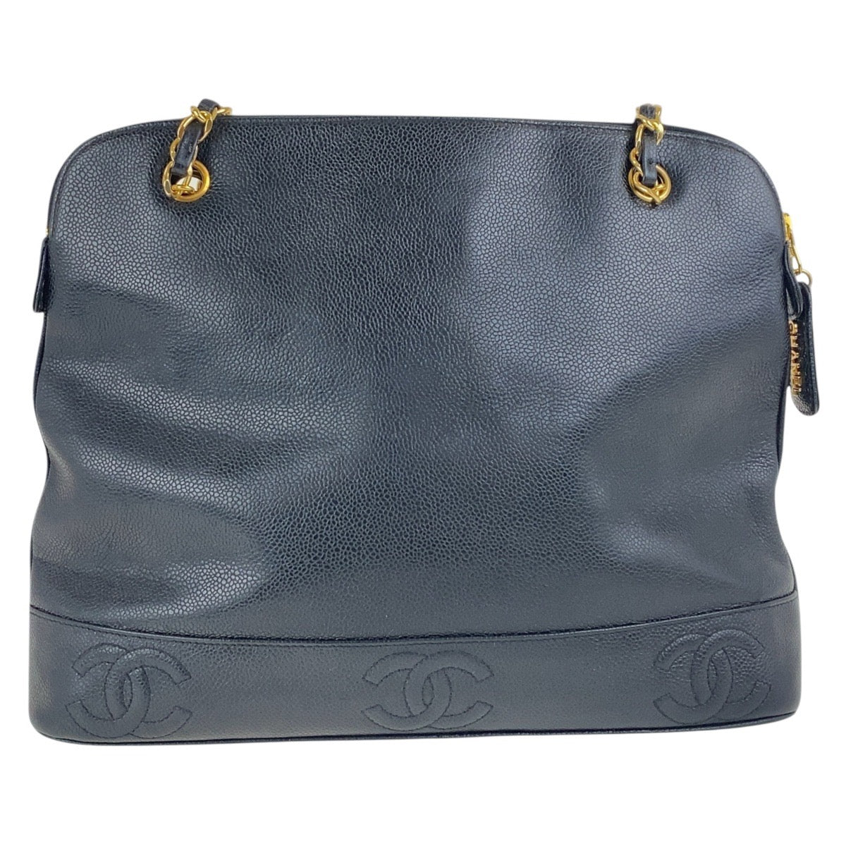 21737
CHANEL Vintage Triple Coco Mark Black Gold Hardware Leather Shoulder Bag Ladies A180