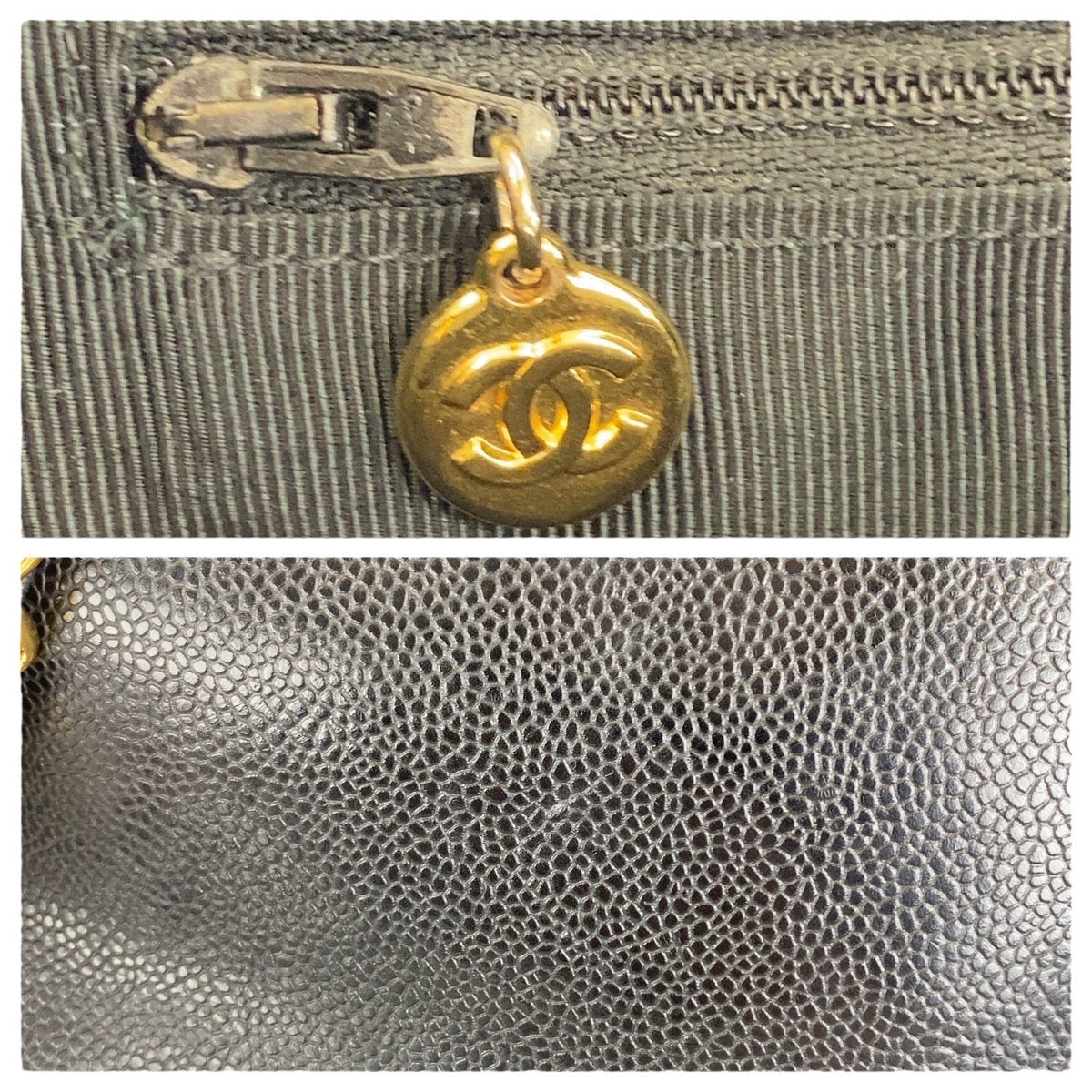 21737
CHANEL Vintage Triple Coco Mark Black Gold Hardware Leather Shoulder Bag Ladies A180
