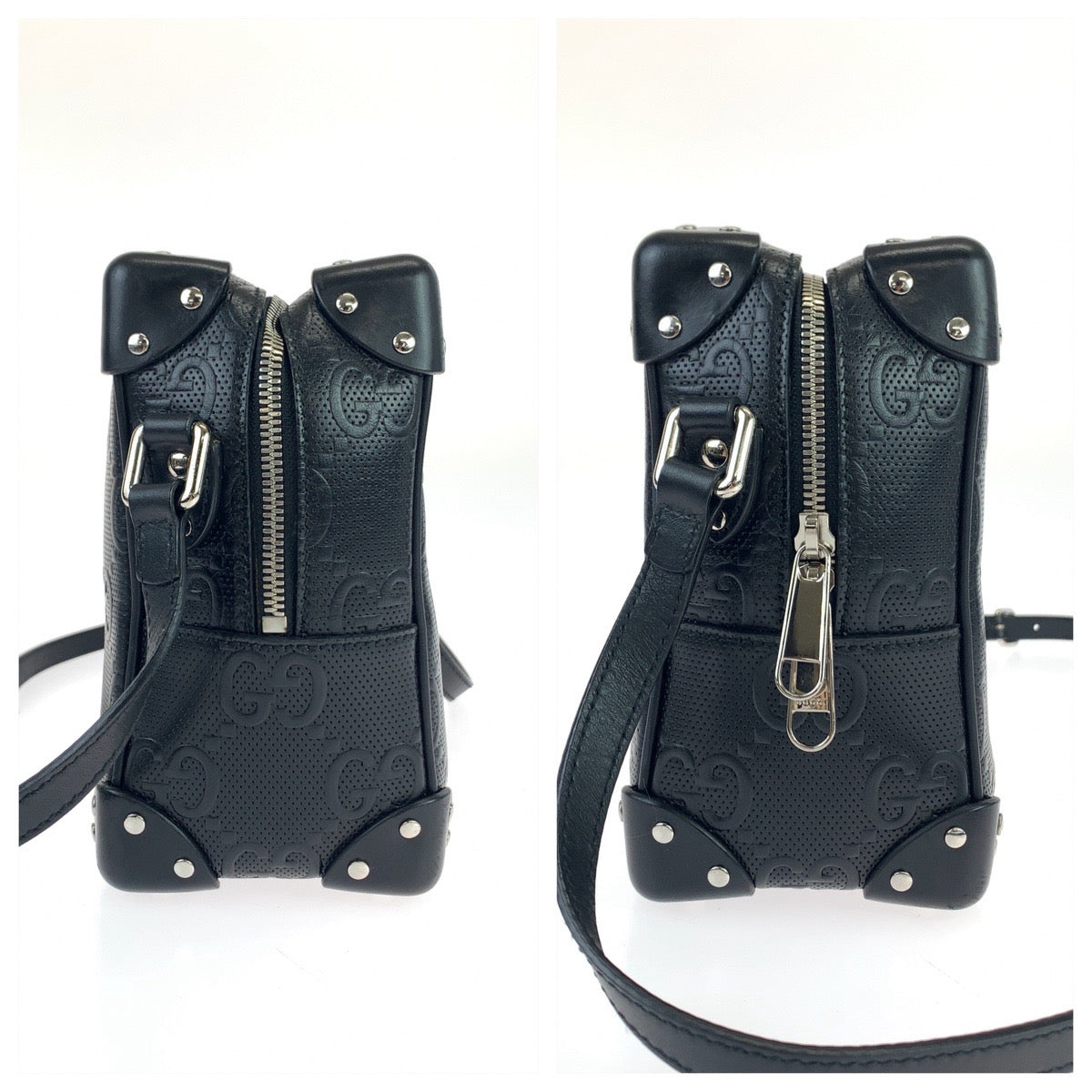 21739
GUCCI グッチ GGエンボス ブラック シルバー金具 レザー 626363 斜め掛け ショルダーバッグ ソフトトランク メンズ A125
