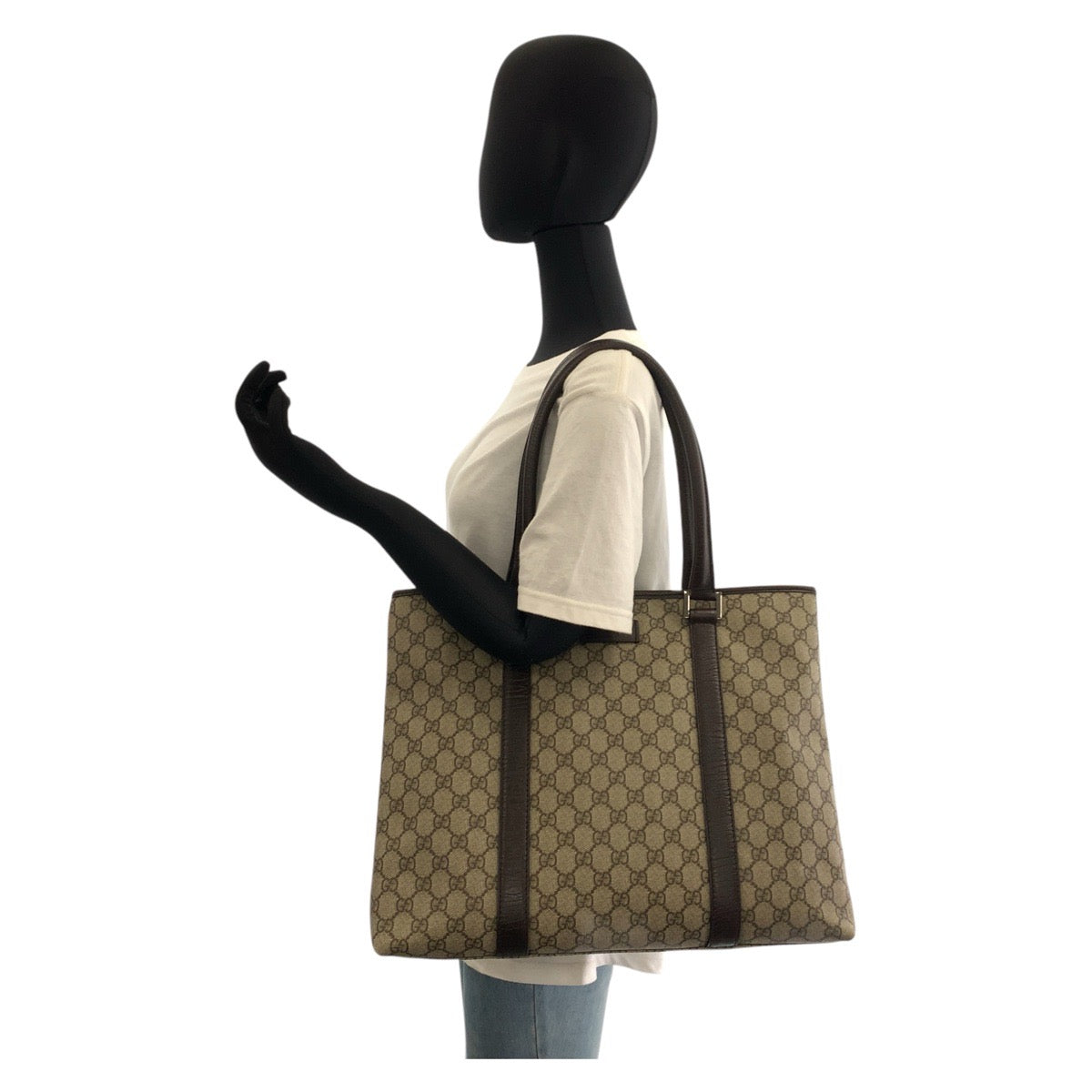 21746
GUCCI Beige Brown GG Supreme Canvas / Leather 114288 Tote Bag Shoulder Bag Ladies ABP48
