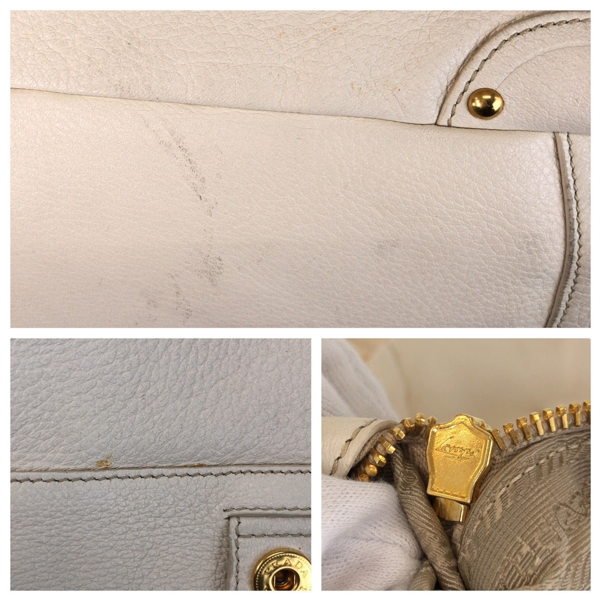 21753
PRADA プラダ ヴィッテロダイノ ホワイト アイボリー ゴールド金具 レザー トートバッグ ショルダーバッグ 2way レディース AB46