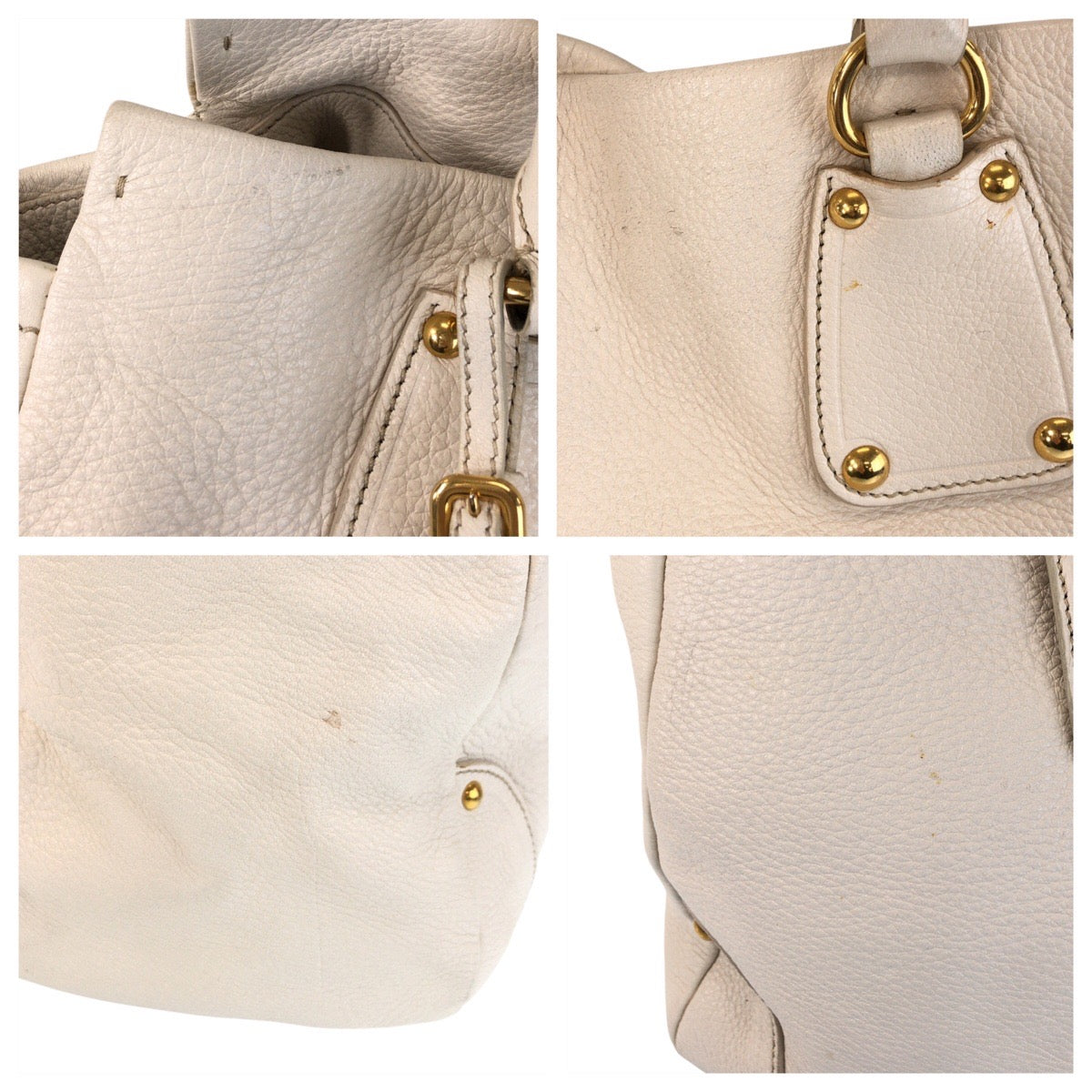 21753
PRADA プラダ ヴィッテロダイノ ホワイト アイボリー ゴールド金具 レザー トートバッグ ショルダーバッグ 2way レディース AB46