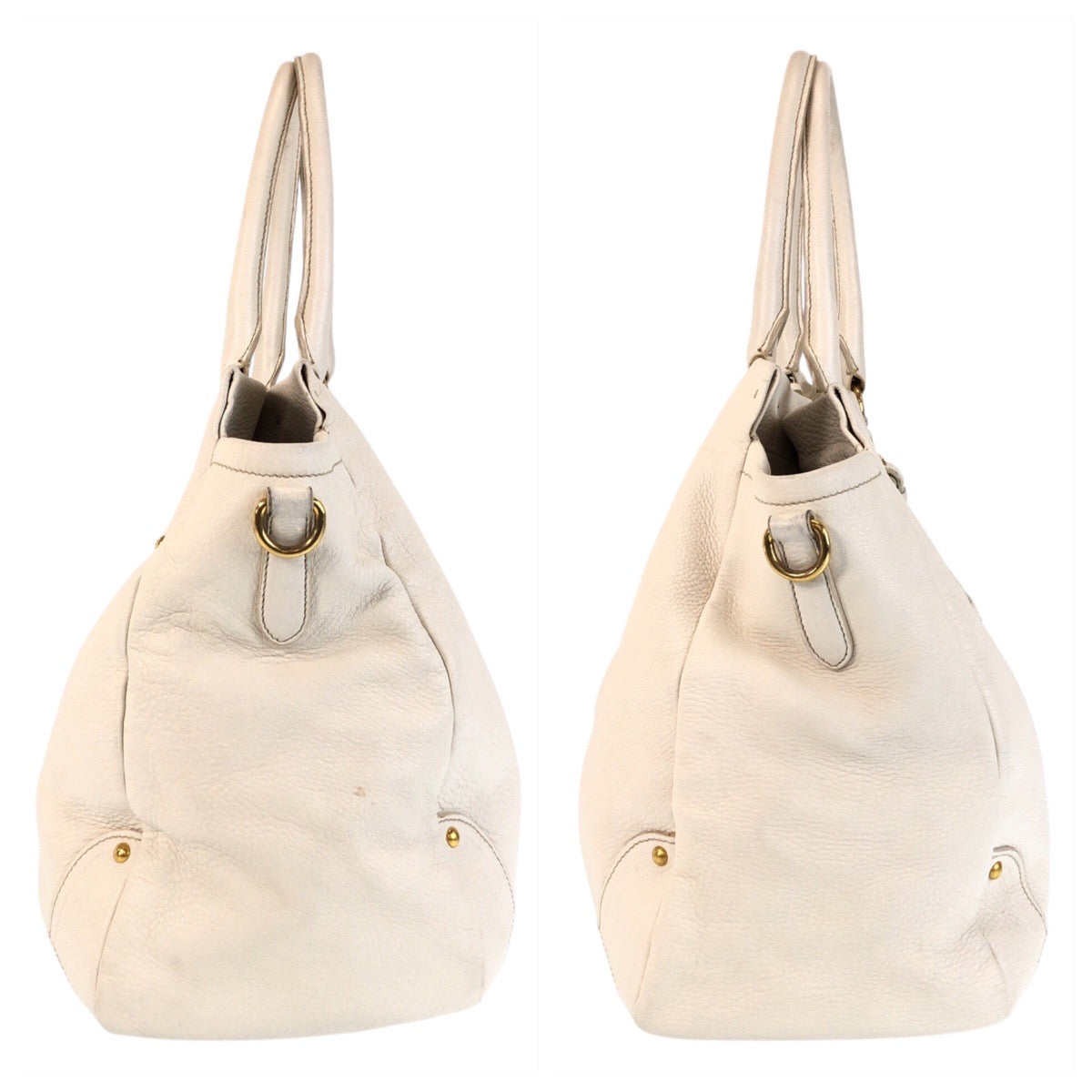 21753
PRADA プラダ ヴィッテロダイノ ホワイト アイボリー ゴールド金具 レザー トートバッグ ショルダーバッグ 2way レディース AB46