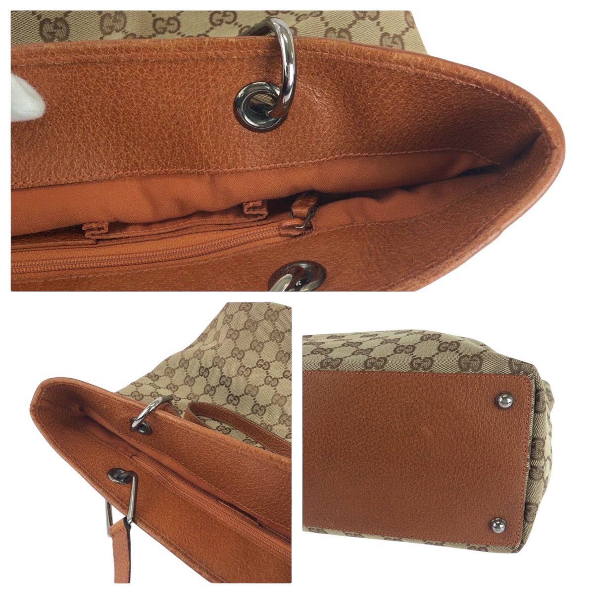 21755
GUCCI グッチ ブラウン シルバー金具 GGキャンバス 120836 トートバッグ ショルダーバッグ レディース A46