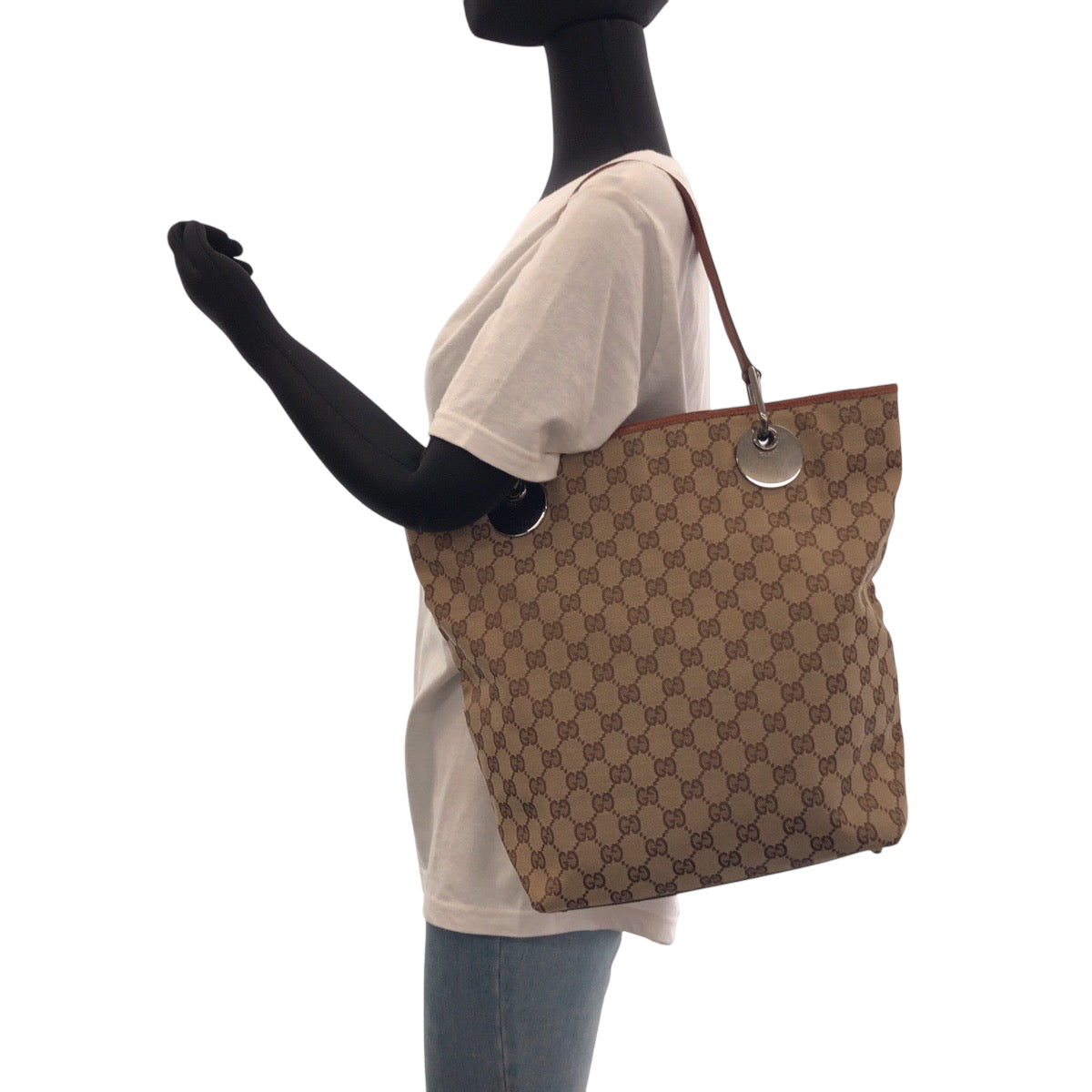 21755
GUCCI グッチ ブラウン シルバー金具 GGキャンバス 120836 トートバッグ ショルダーバッグ レディース A46