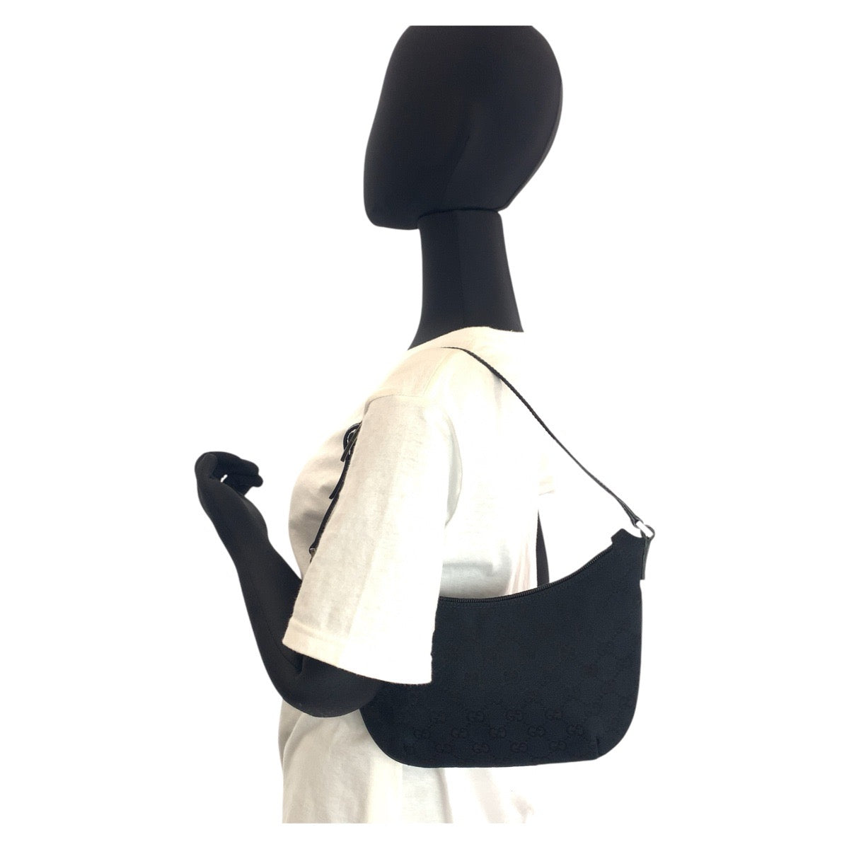 21756
GUCCI Black GG Canvas / Leather 005 0813 Shoulder Bag Ladies A46