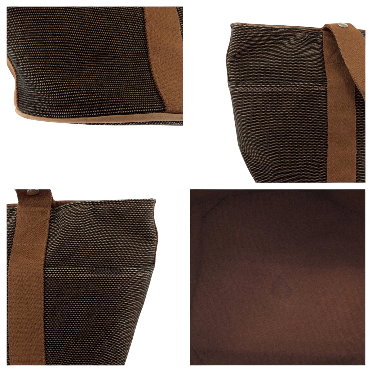 21757
HERMES エルメス サクソーMM ブラウン シルバー金具 キャンバス ハンドバッグ レディース ABP46