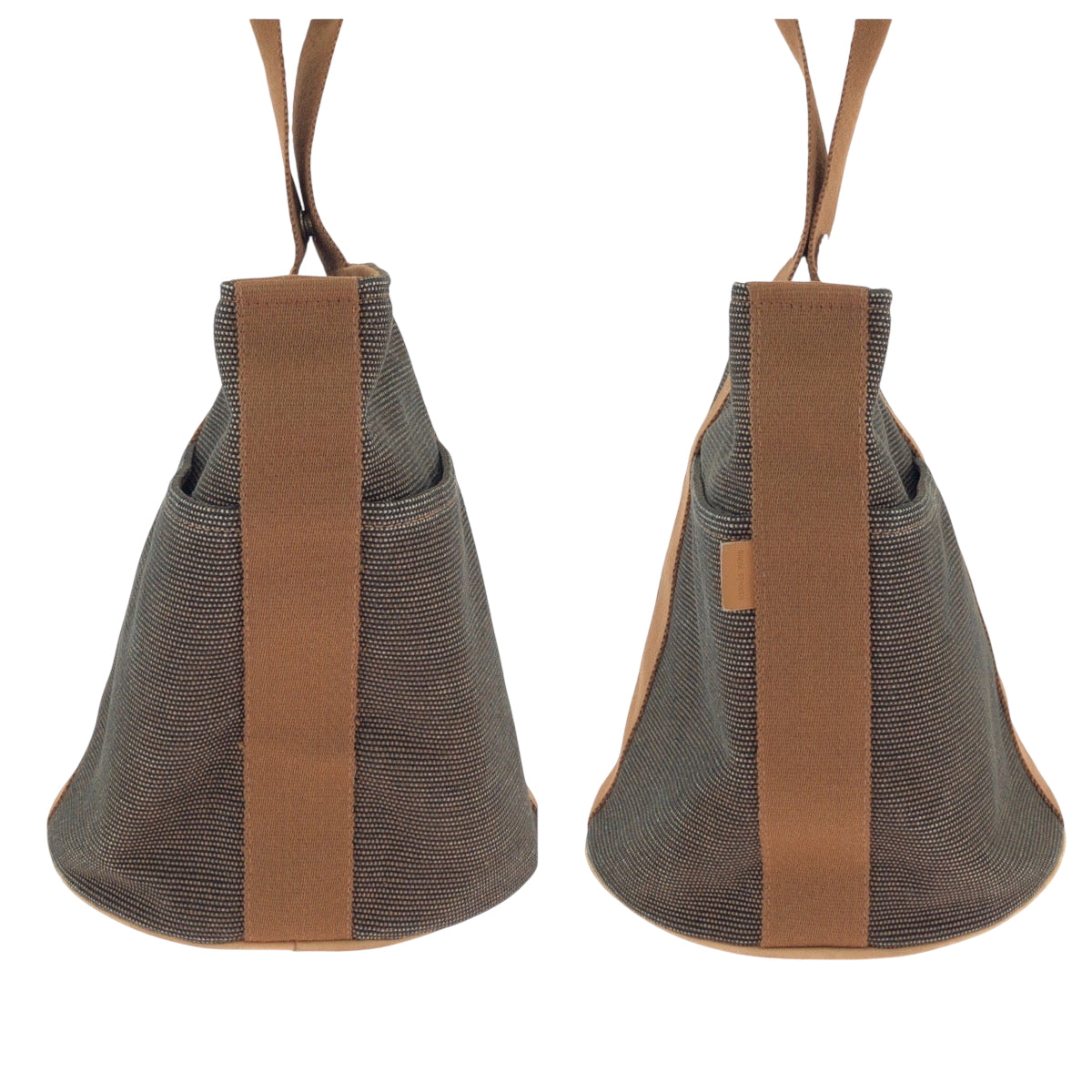 21757
HERMES エルメス サクソーMM ブラウン シルバー金具 キャンバス ハンドバッグ レディース ABP46