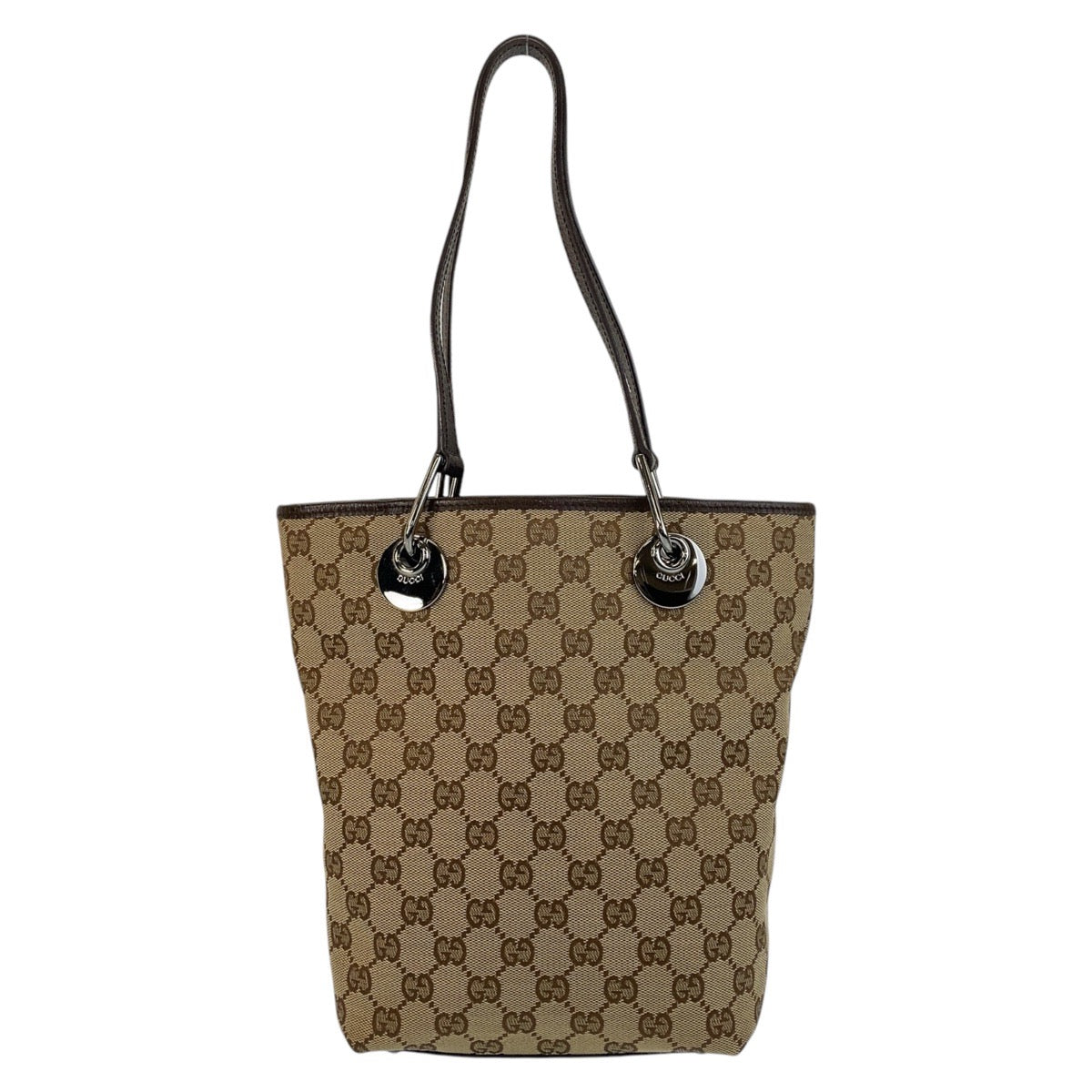 21759
GUCCI グッチ ベージュ ブラウン シルバー金具 GGキャンバス / レザー 120840 トートバッグ ショルダーバッグ レディース A43