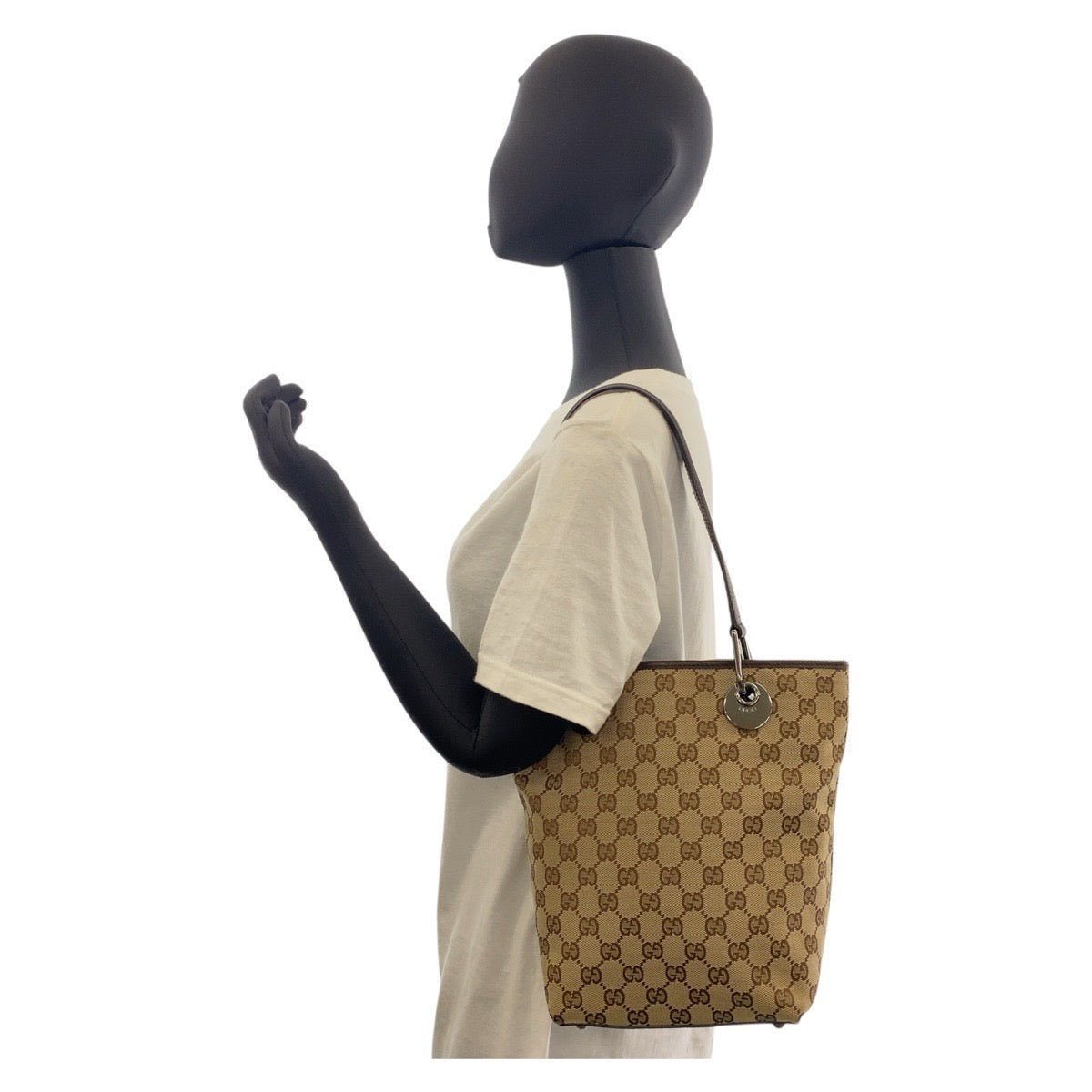 21759
GUCCI グッチ ベージュ ブラウン シルバー金具 GGキャンバス / レザー 120840 トートバッグ ショルダーバッグ レディース A43