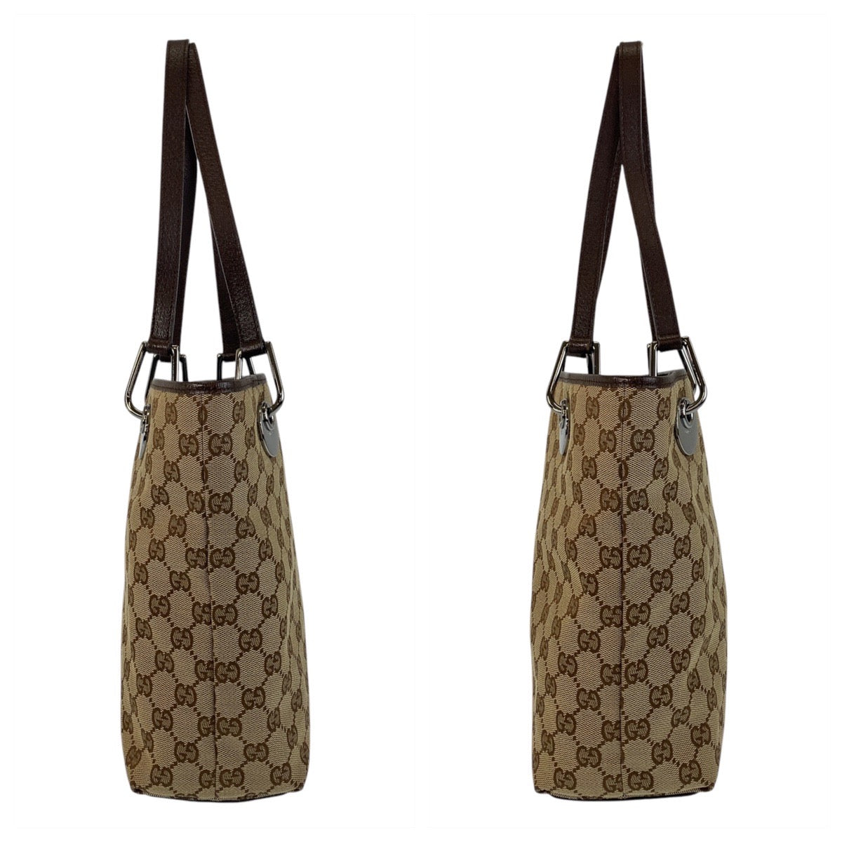 21759
GUCCI グッチ ベージュ ブラウン シルバー金具 GGキャンバス / レザー 120840 トートバッグ ショルダーバッグ レディース A43
