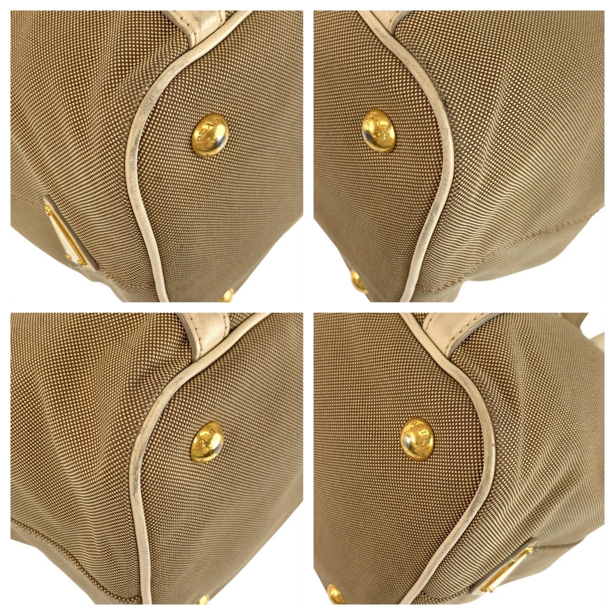 21761
PRADA プラダ ロゴジャガード ベージュ ゴールド金具 キャンバス / レザー トートバッグ ショルダーバッグ 2way レディース AB43