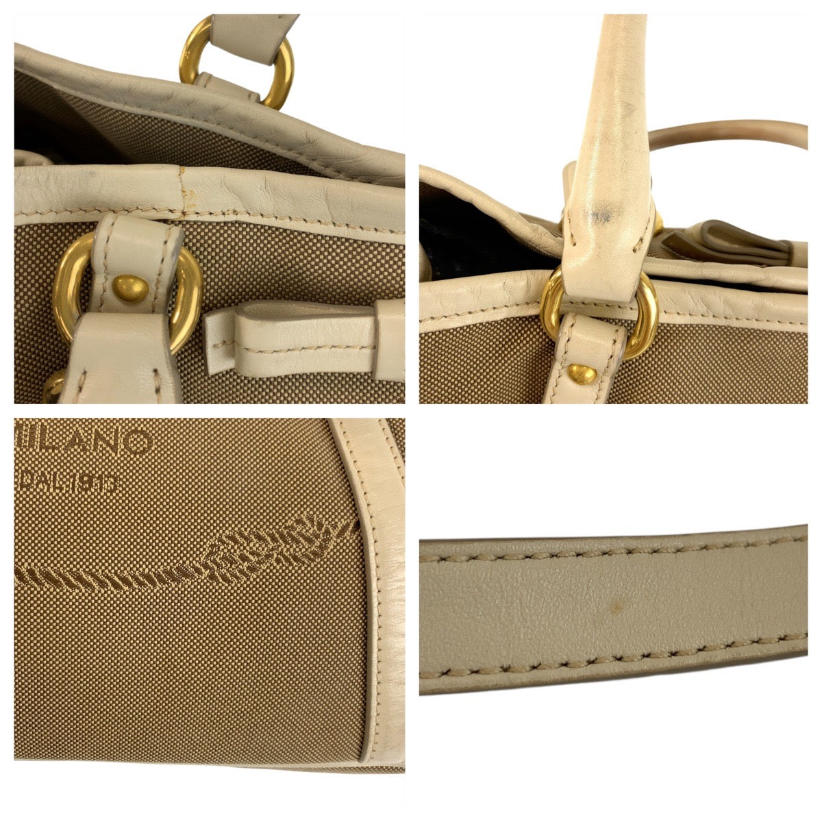 21761
PRADA プラダ ロゴジャガード ベージュ ゴールド金具 キャンバス / レザー トートバッグ ショルダーバッグ 2way レディース AB43