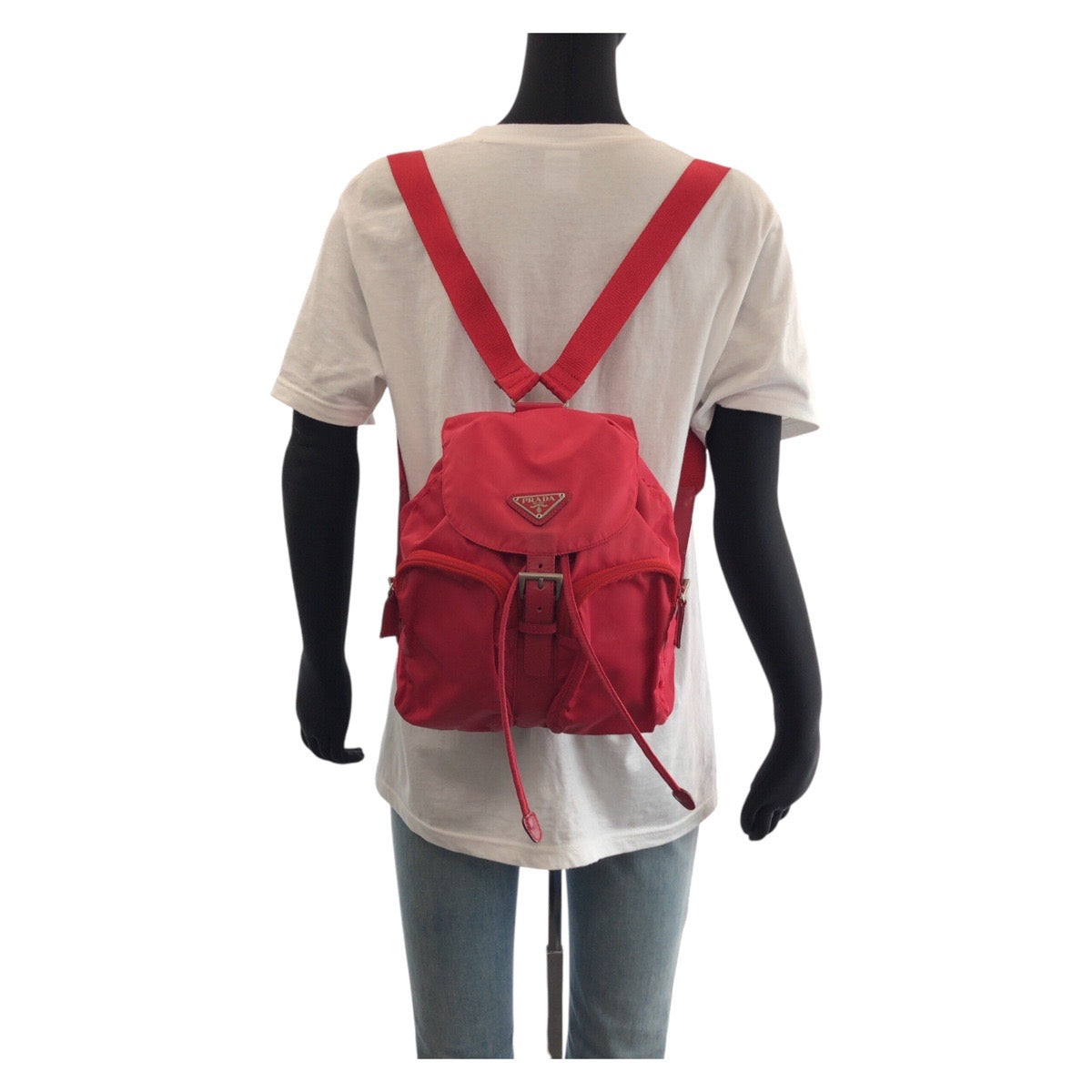 21769
PRADA プラダ テスート 三角ロゴプレート レッド シルバー金具 ナイロン / レザー リュック・デイパック バックパック レディース AB40