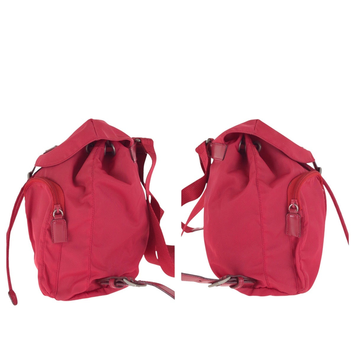 21769
PRADA プラダ テスート 三角ロゴプレート レッド シルバー金具 ナイロン / レザー リュック・デイパック バックパック レディース AB40