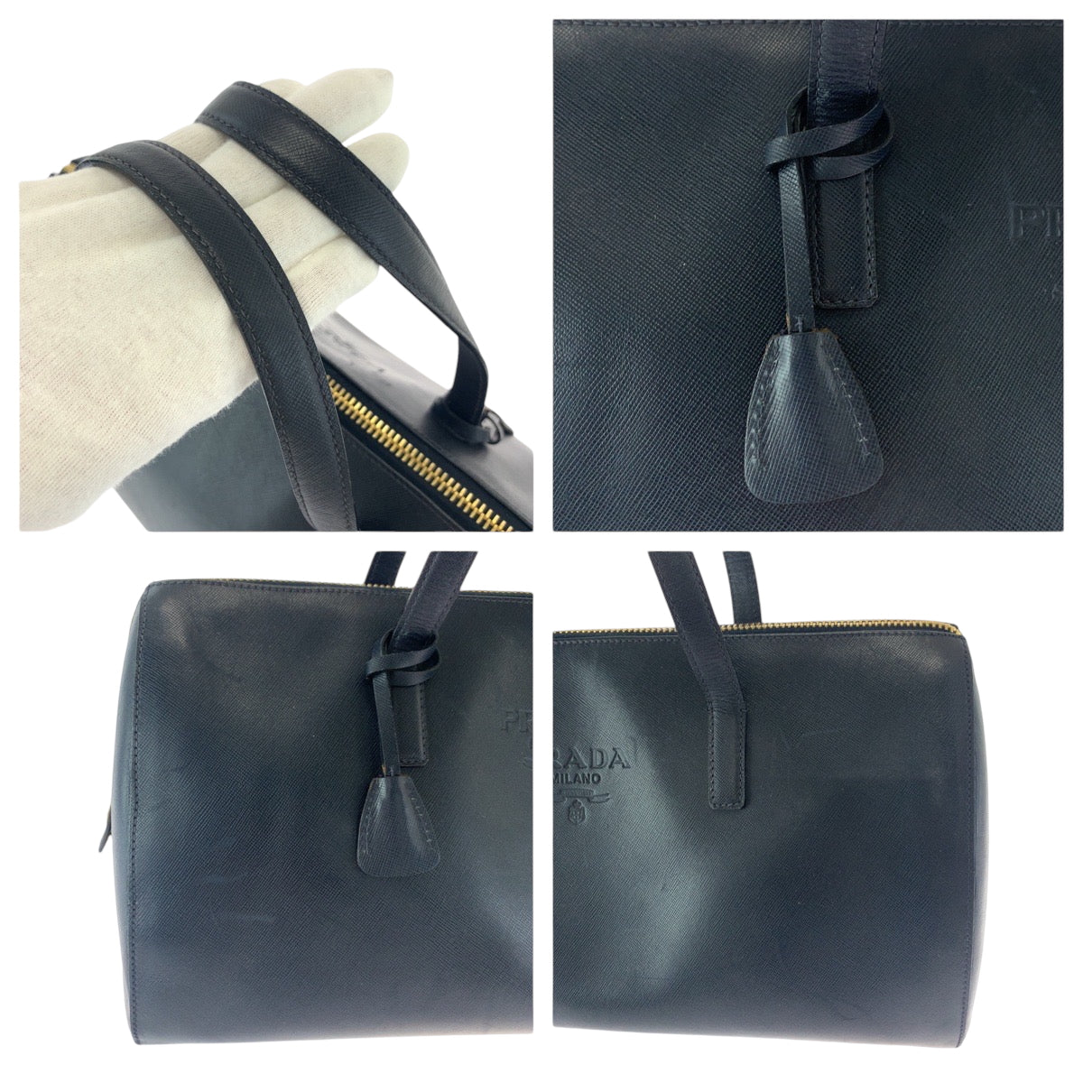 21770
PRADA プラダ ヴィンテージ サフィアーノ ネイビー ゴールド金具 レザー ボストンバッグ ハンドバッグ レディース AB40