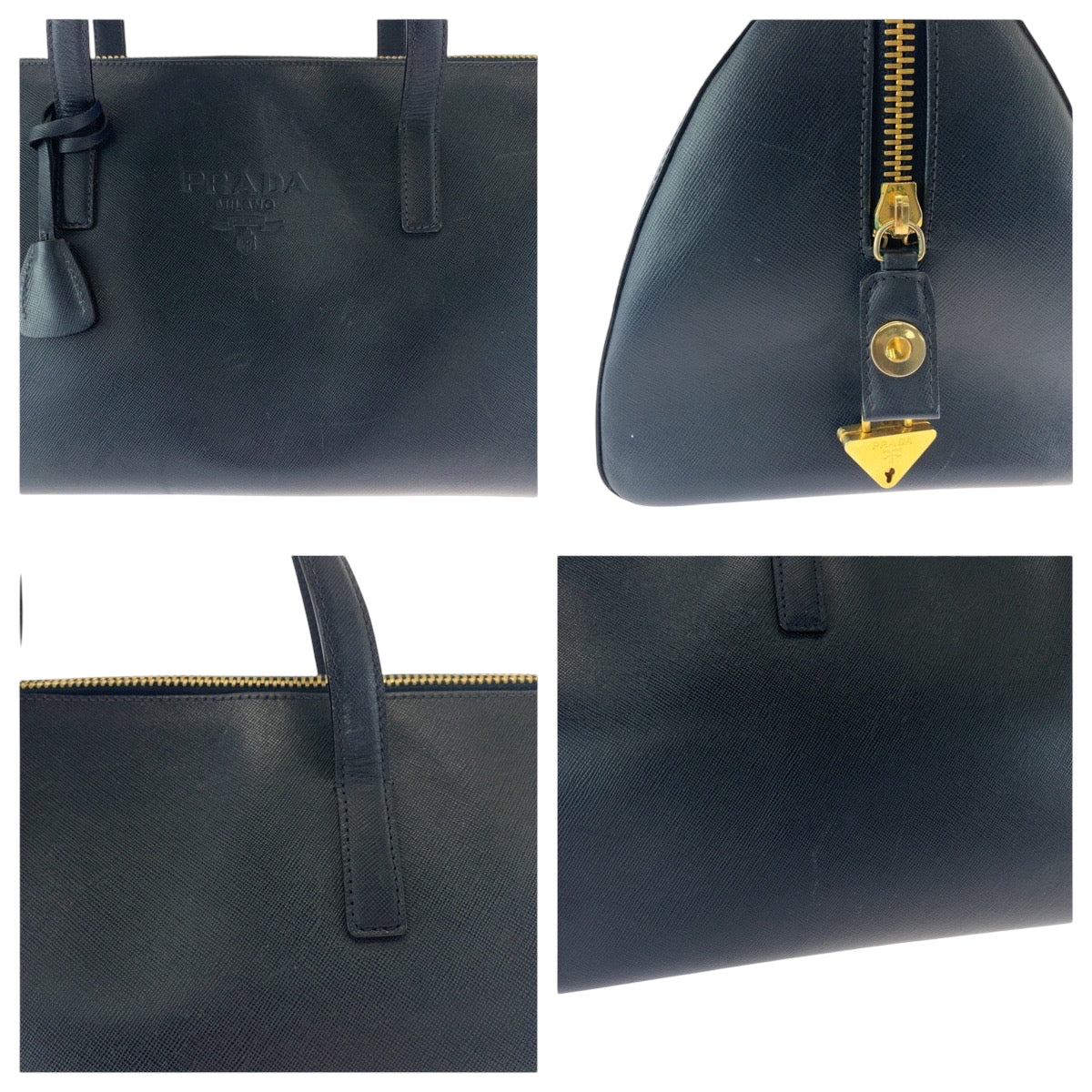 21770
PRADA プラダ ヴィンテージ サフィアーノ ネイビー ゴールド金具 レザー ボストンバッグ ハンドバッグ レディース AB40
