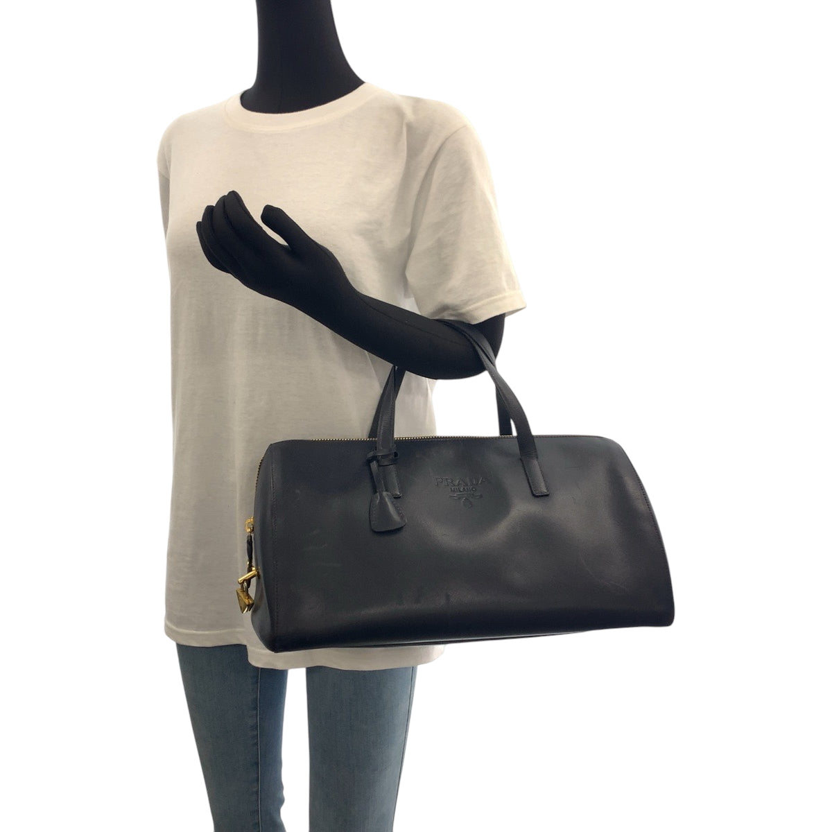 21770
PRADA プラダ ヴィンテージ サフィアーノ ネイビー ゴールド金具 レザー ボストンバッグ ハンドバッグ レディース AB40