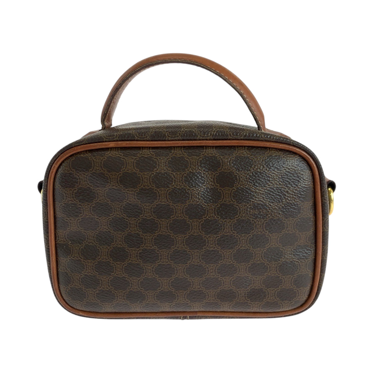 21771
CELINE セリーヌ ヴィンテージ マカダム ダークブラウン ブラウン ゴールド金具 PVC ショルダーバッグ バニティバッグ 2way レディース AB27