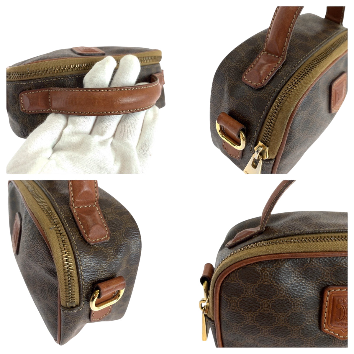 21771
CELINE セリーヌ ヴィンテージ マカダム ダークブラウン ブラウン ゴールド金具 PVC ショルダーバッグ バニティバッグ 2way レディース AB27