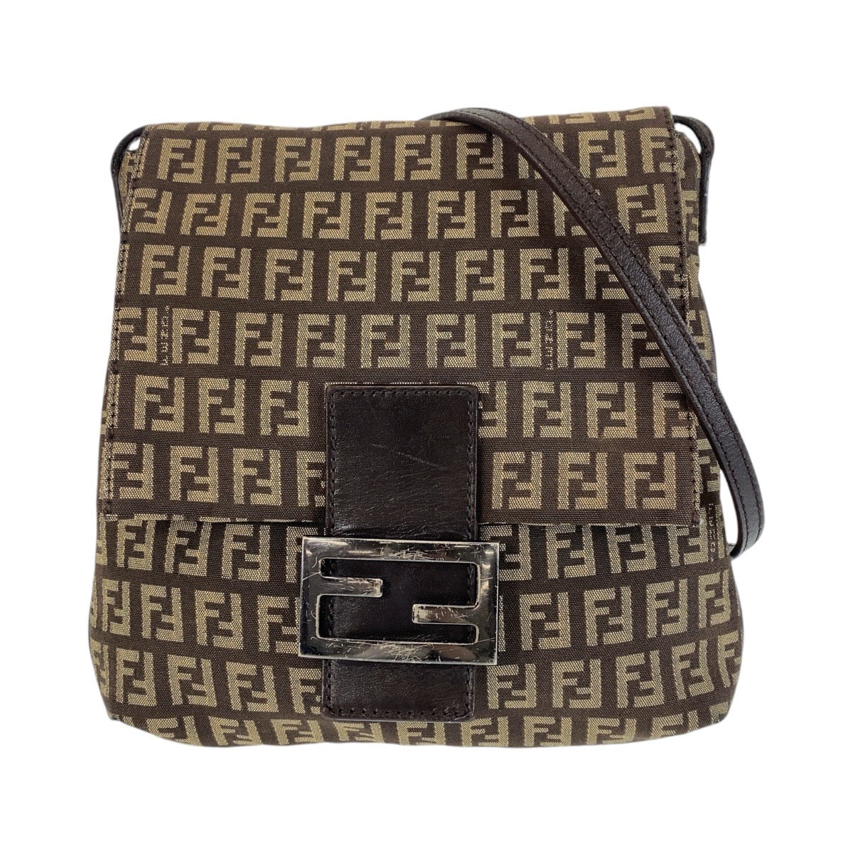 21772
FENDI フェンディ ズッキーノ カムセポシェット ブラウン シルバー金具 キャンバス ショルダーバッグ ポシェット レディース AB40