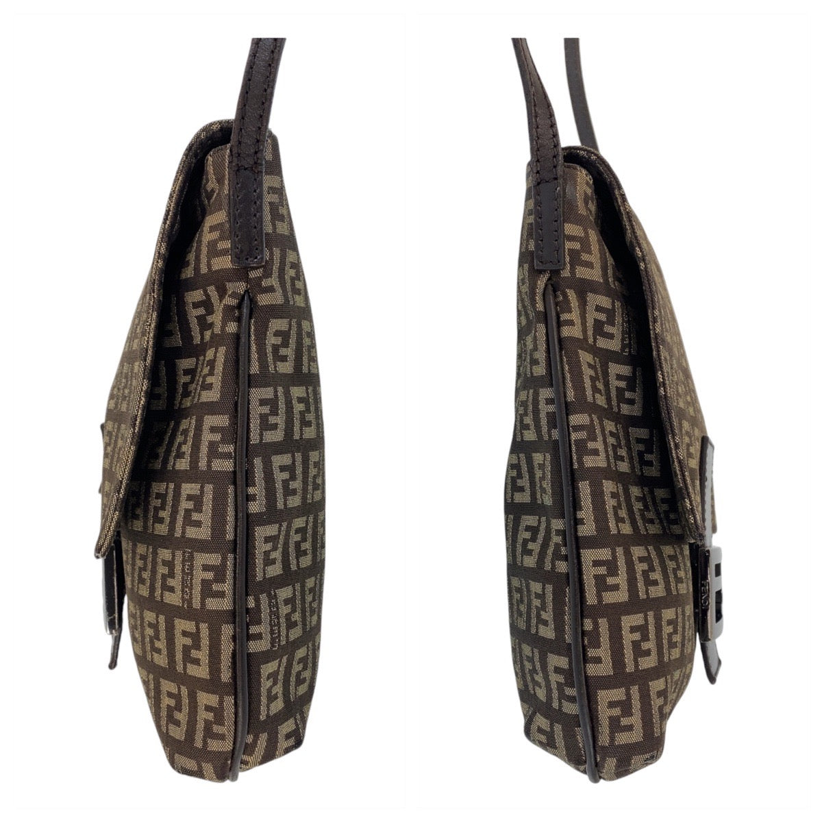 21772
FENDI フェンディ ズッキーノ カムセポシェット ブラウン シルバー金具 キャンバス ショルダーバッグ ポシェット レディース AB40