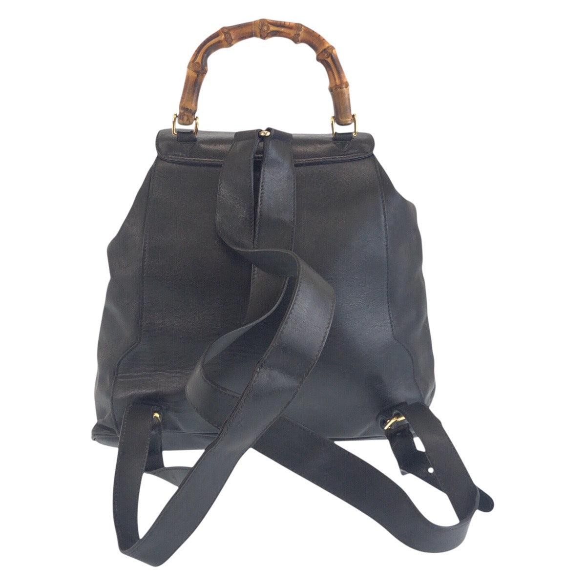 21773
GUCCI グッチ ヴィンテージ バンブー ブラック 黒 ゴールド金具 レザー 006 2040 0016 バックパック リュックサック レディース AB40