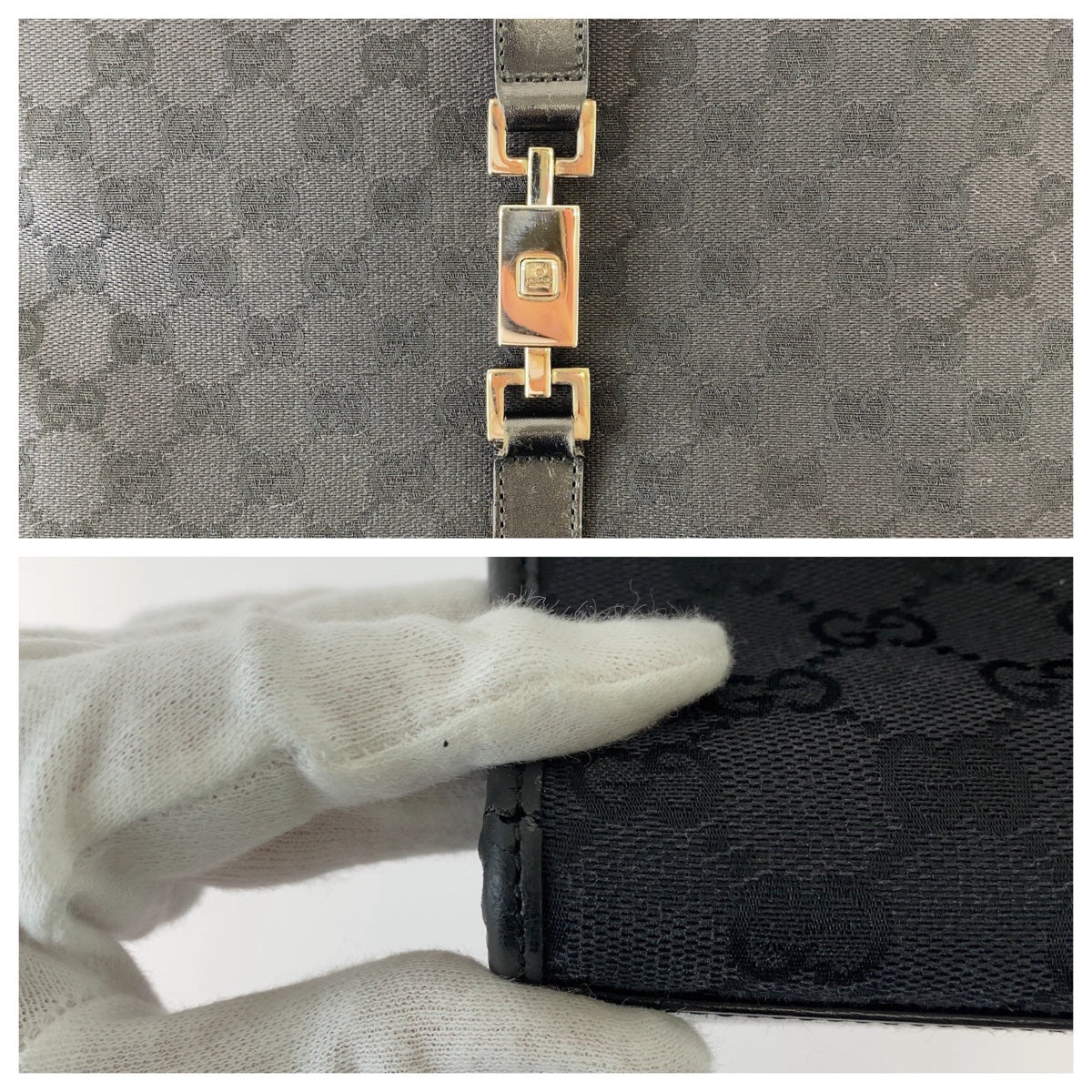 21776
GUCCI Jackie Black Silver Hardware GG Canvas / Leather 002 1064 Tote Bag Handbag Women's ABP40