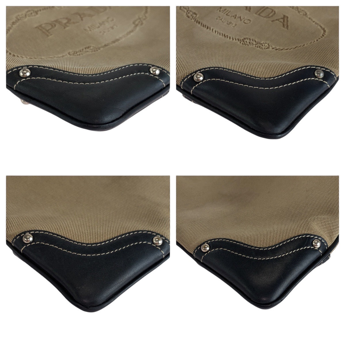 21782
PRADA プラダ ロゴジャガード ベージュ ブラック シルバー金具 キャンバス / レザー ショルダーバッグ メッセンジャーバッグ レディース AB40
