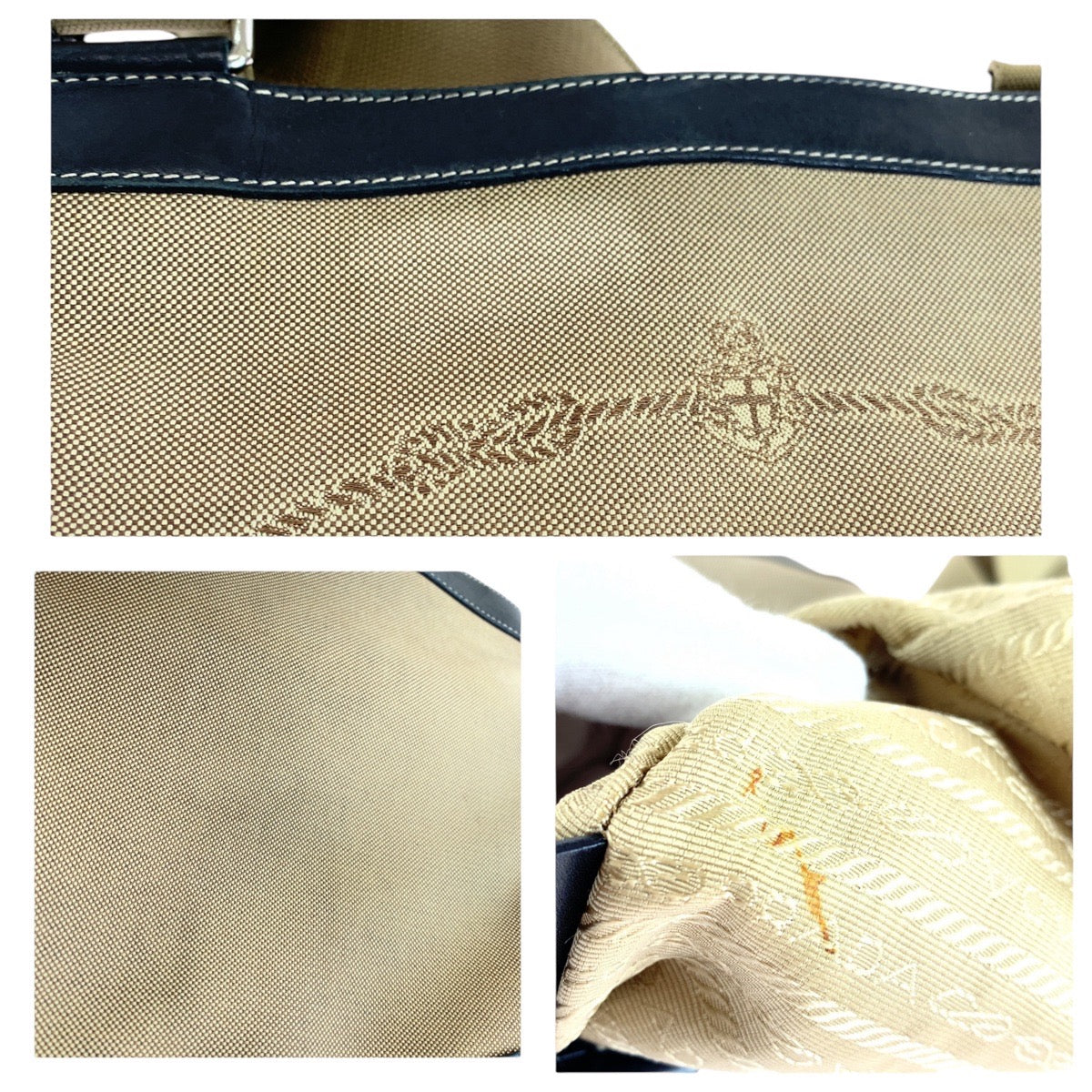 21782
PRADA プラダ ロゴジャガード ベージュ ブラック シルバー金具 キャンバス / レザー ショルダーバッグ メッセンジャーバッグ レディース AB40