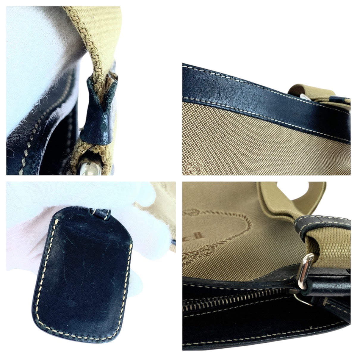 21782
PRADA プラダ ロゴジャガード ベージュ ブラック シルバー金具 キャンバス / レザー ショルダーバッグ メッセンジャーバッグ レディース AB40