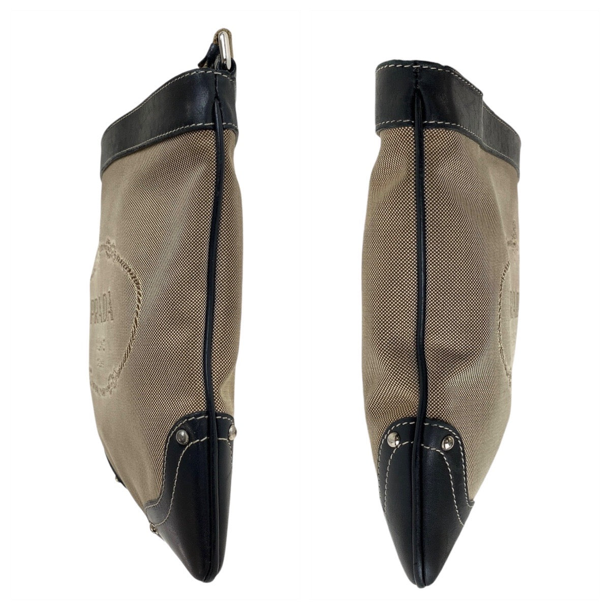 21782
PRADA プラダ ロゴジャガード ベージュ ブラック シルバー金具 キャンバス / レザー ショルダーバッグ メッセンジャーバッグ レディース AB40