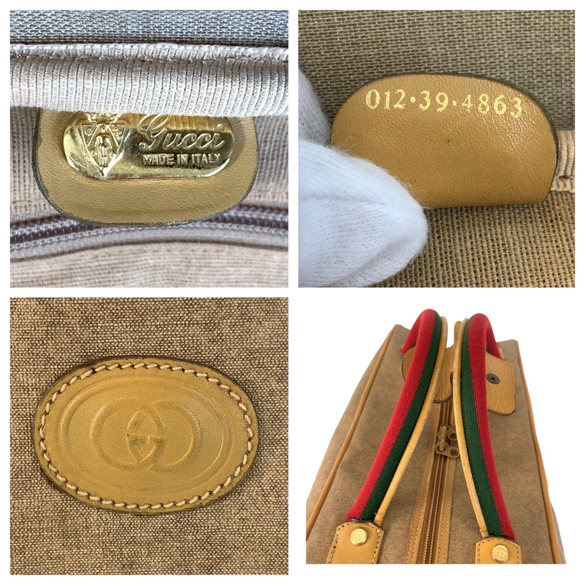 21783
GUCCI Vintage Sherry Line Old Gucci Beige Gold Hardware PVC 012 39 4863 Boston Bag Unisex Women's AB40