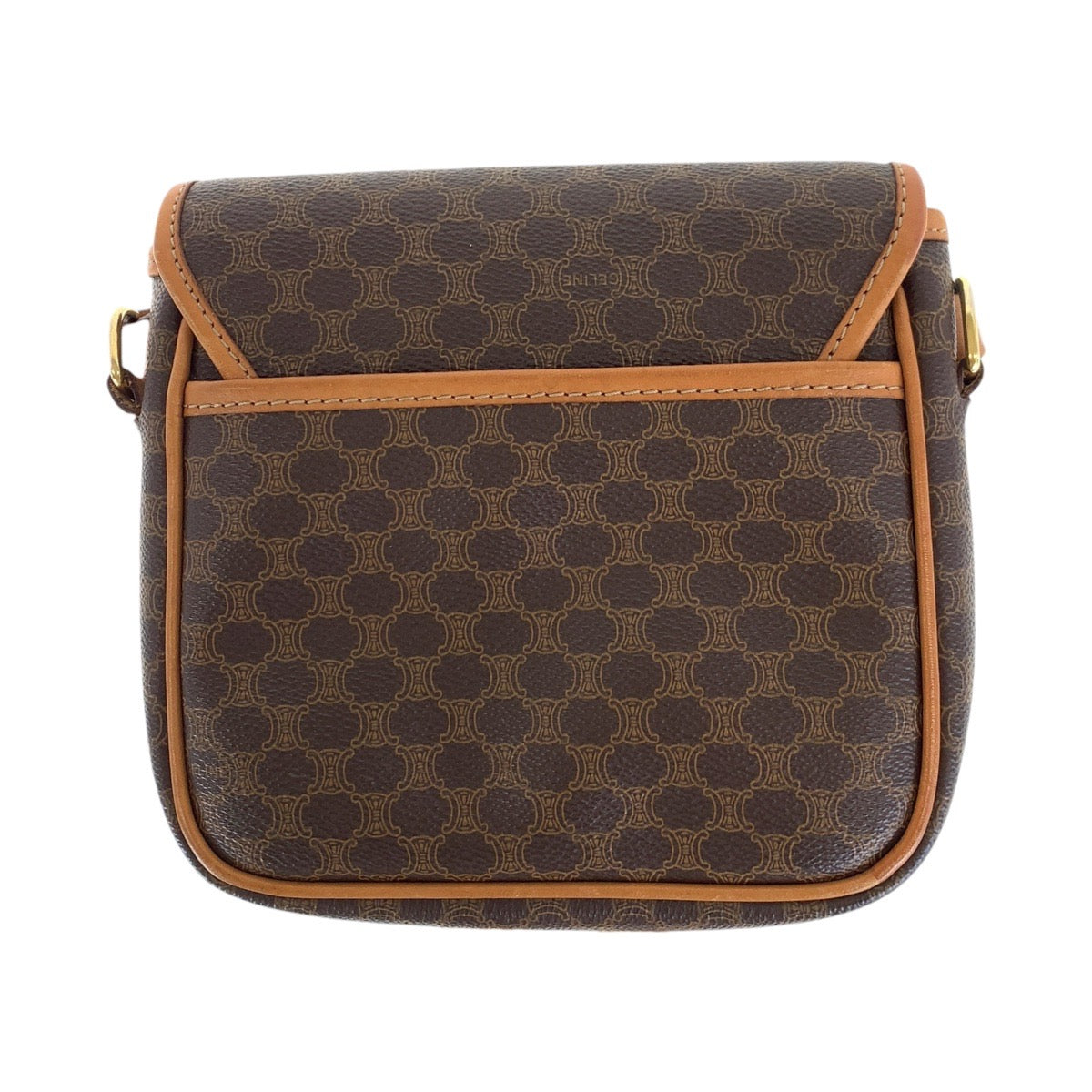 21784
CELINE セリーヌ ヴィンテージ マカダム メダル ブラウン ゴールド金具 PVC / レザー ショルダーバッグ ポシェット レディース ABP40