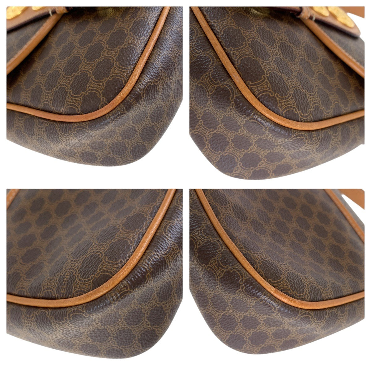 21784
CELINE セリーヌ ヴィンテージ マカダム メダル ブラウン ゴールド金具 PVC / レザー ショルダーバッグ ポシェット レディース ABP40