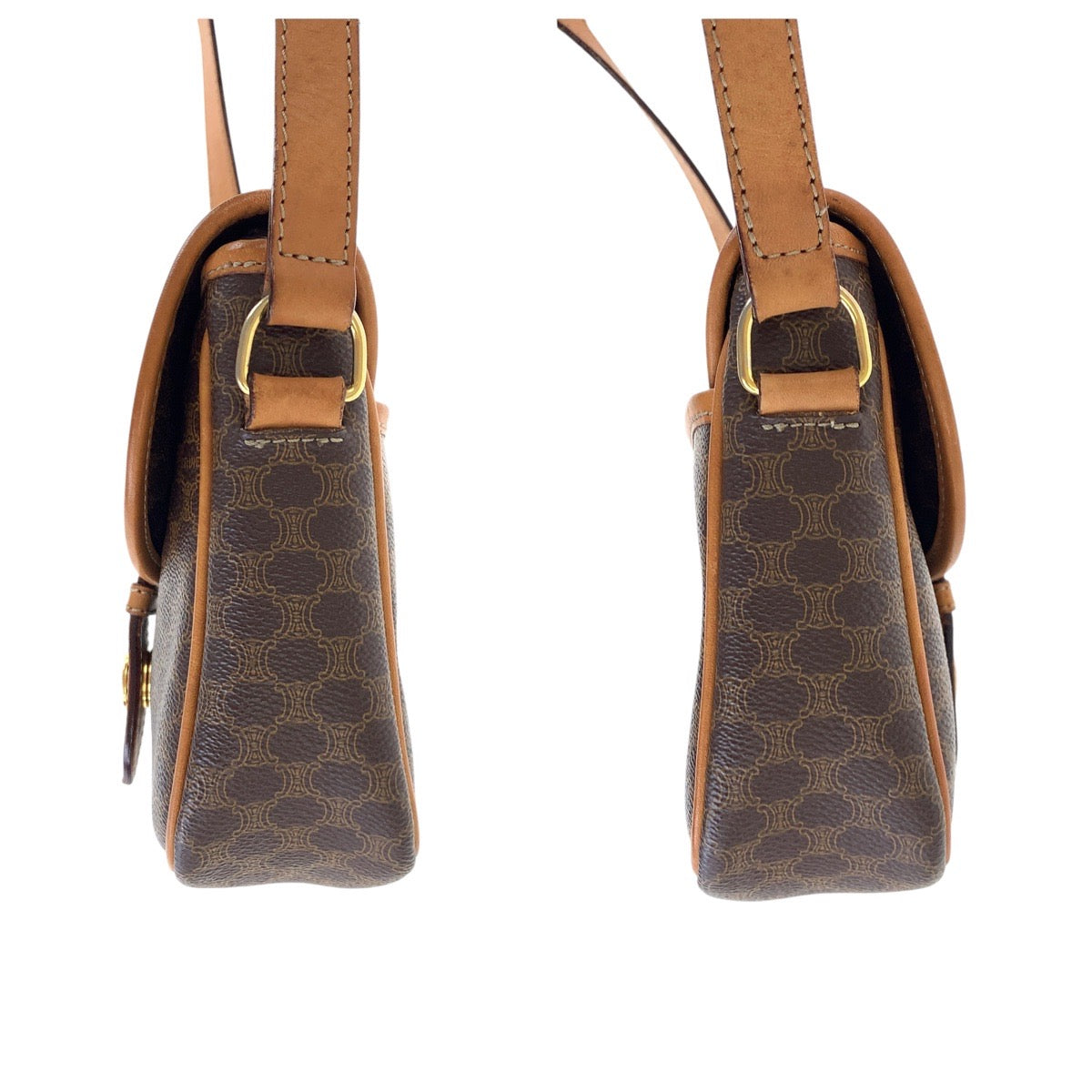 21784
CELINE セリーヌ ヴィンテージ マカダム メダル ブラウン ゴールド金具 PVC / レザー ショルダーバッグ ポシェット レディース ABP40