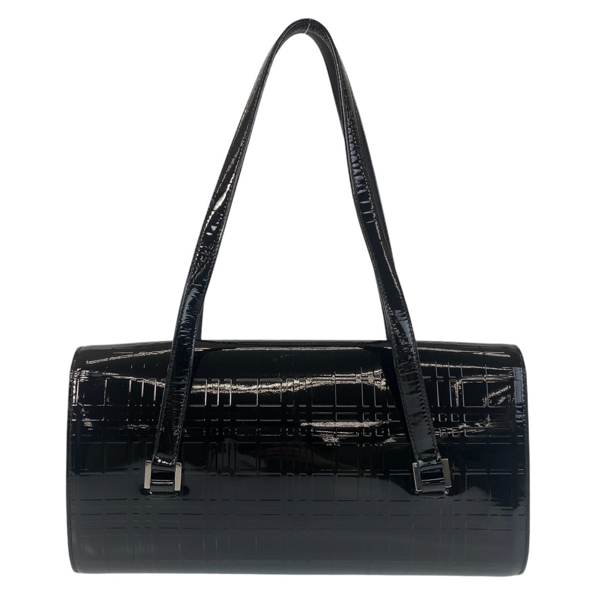 21787
BURBERRY バーバリー チェック柄 型押し ブラック 黒 シルバー金具 レザー ショルダーバッグ レディース A28