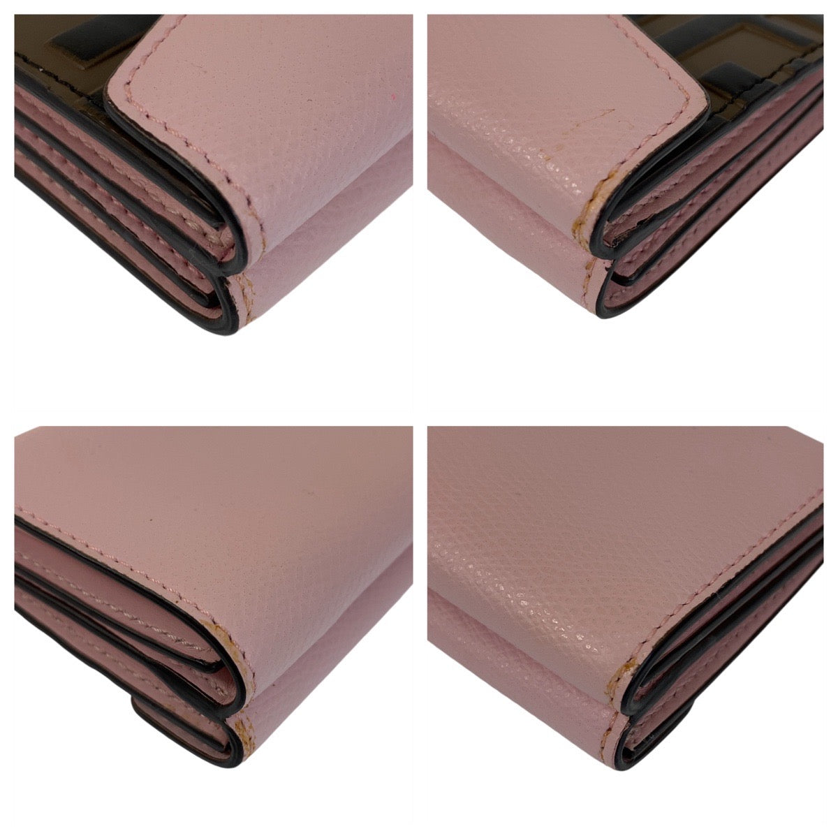 21788
FENDI フェンディ ズッカ エフイズフェンディ ピンク ブラウン ゴールド金具 レザー 折財布 コンパクトウォレット レディース AB40