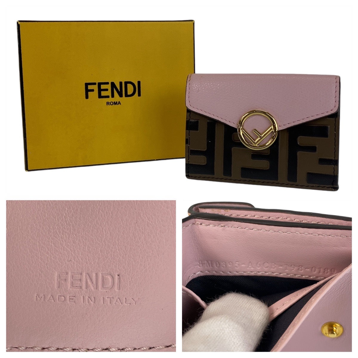 21788
FENDI フェンディ ズッカ エフイズフェンディ ピンク ブラウン ゴールド金具 レザー 折財布 コンパクトウォレット レディース AB40