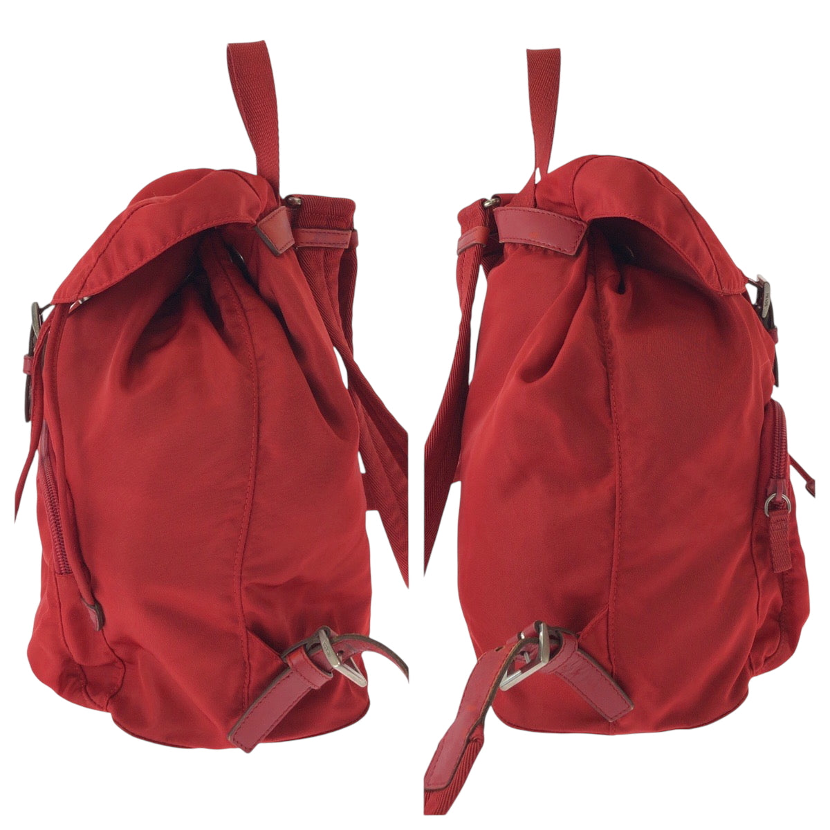21797
PRADA プラダ テスート 三角ロゴプレート レッド シルバー金具 ナイロン B4650 リュクサック バックパック レディース AB40
