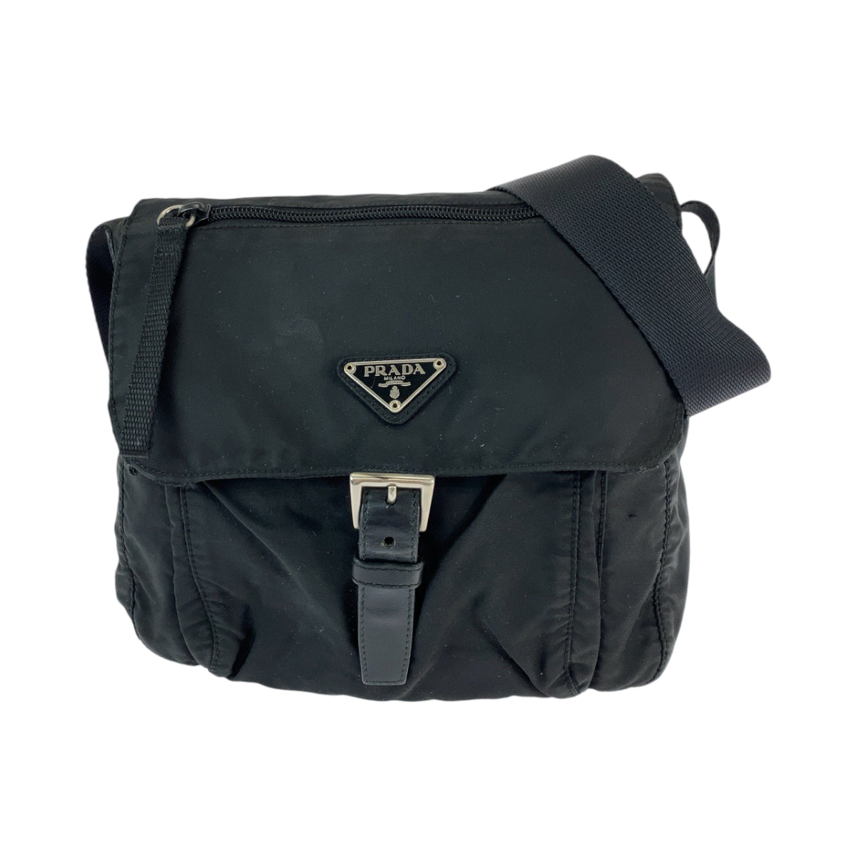 21804
PRADA プラダ テスート 三角ロゴプレート ブラック 黒 シルバー金具 ナイロン ショルダーバッグ ポシェット レディース AB39